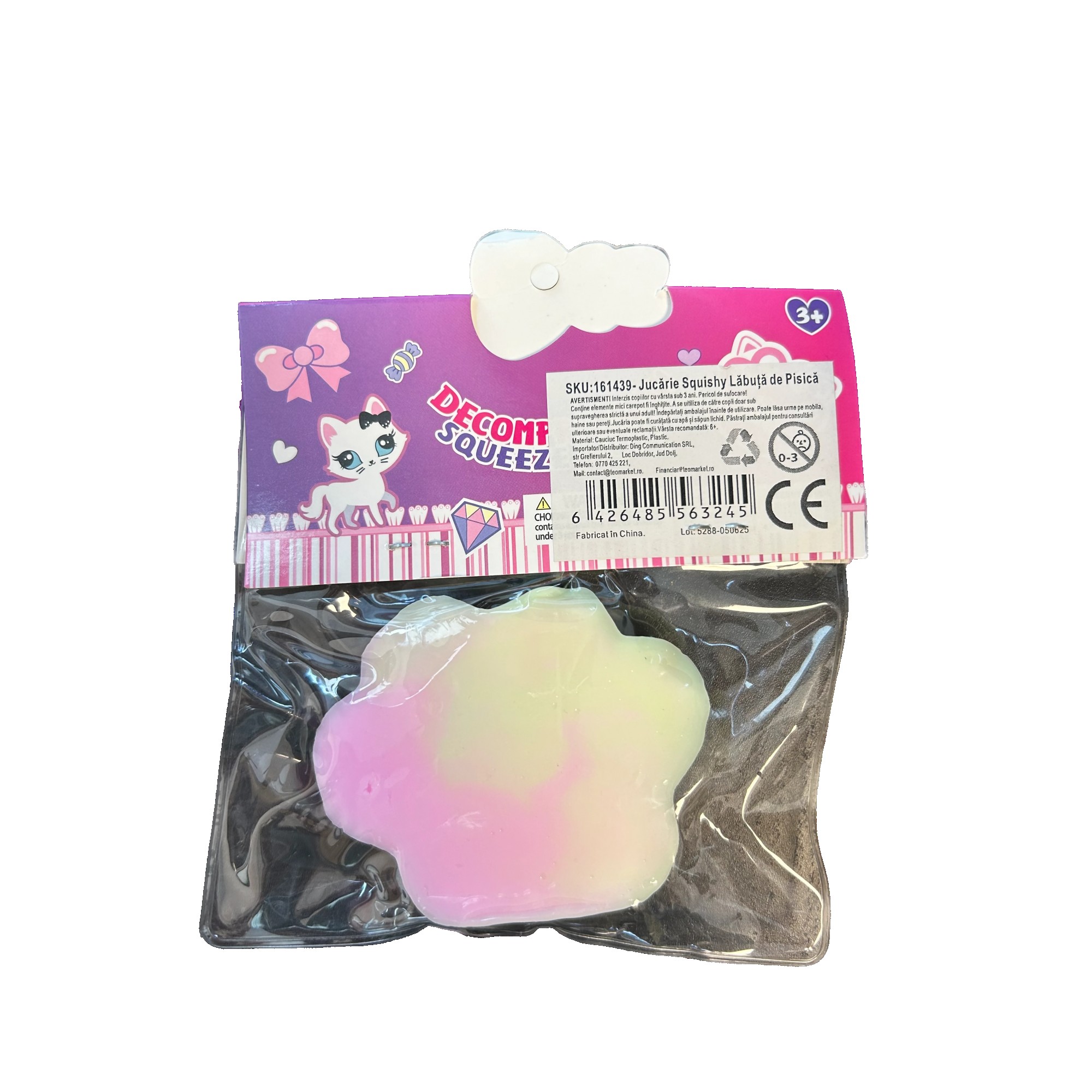 Jucarie Antistres Squishy, Flippy, cu Revenire Lenta, Labuta de Pisica Pufoasa, 7.5 cm, Ambalaj Transparent, Model 270511, Multicolor [2]