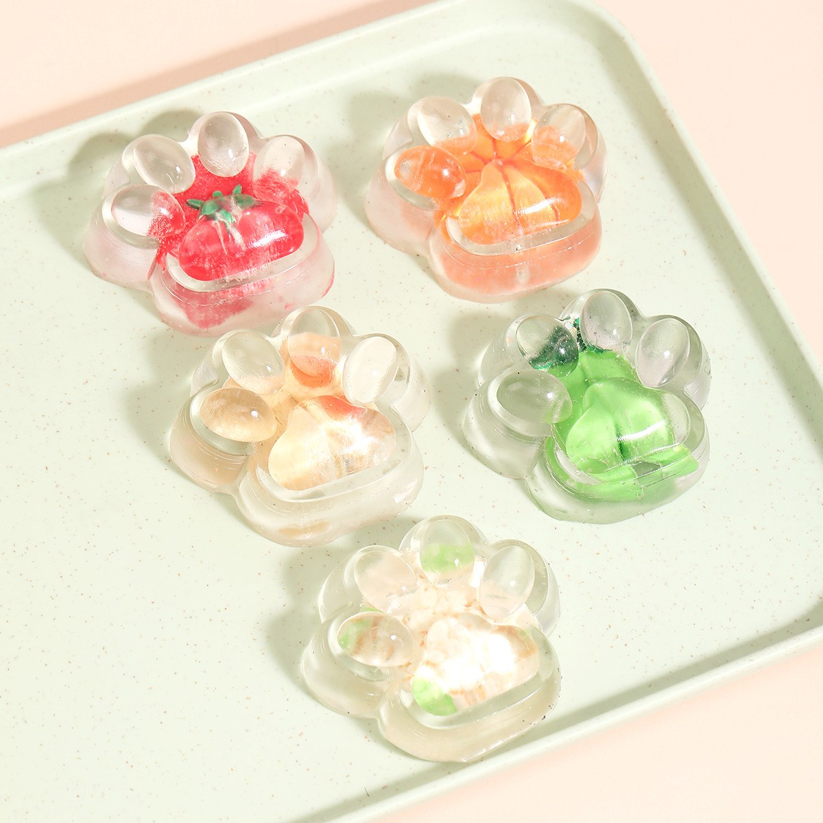 Jucarie Antistres Squishy, Flippy, Labuta de Pisica Pufoasa, cu Revenire Lenta, 7 x 6.5 cm, Model Legume, Multicolor [9]
