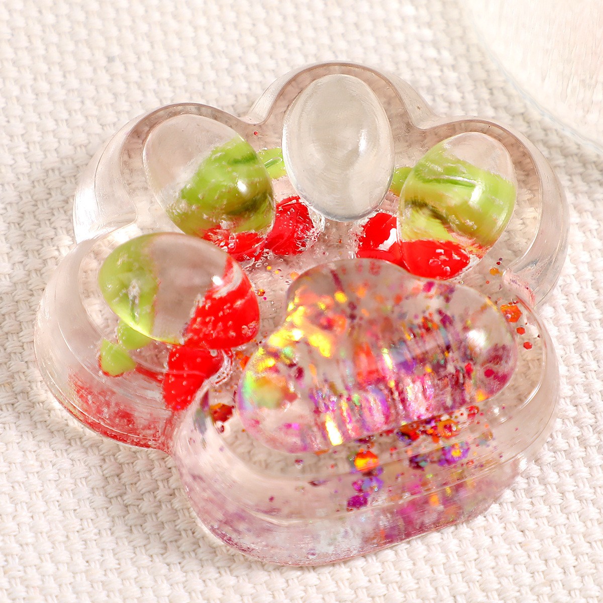 Jucarie Antistres Squishy, Flippy, cu Revenire Lenta, Squeeze Pinch Family, Model Cat Paw, 6.5 x 7 cm, din Tpr, 4-6 Ani, Model 5 Fructe, Transparent [3]