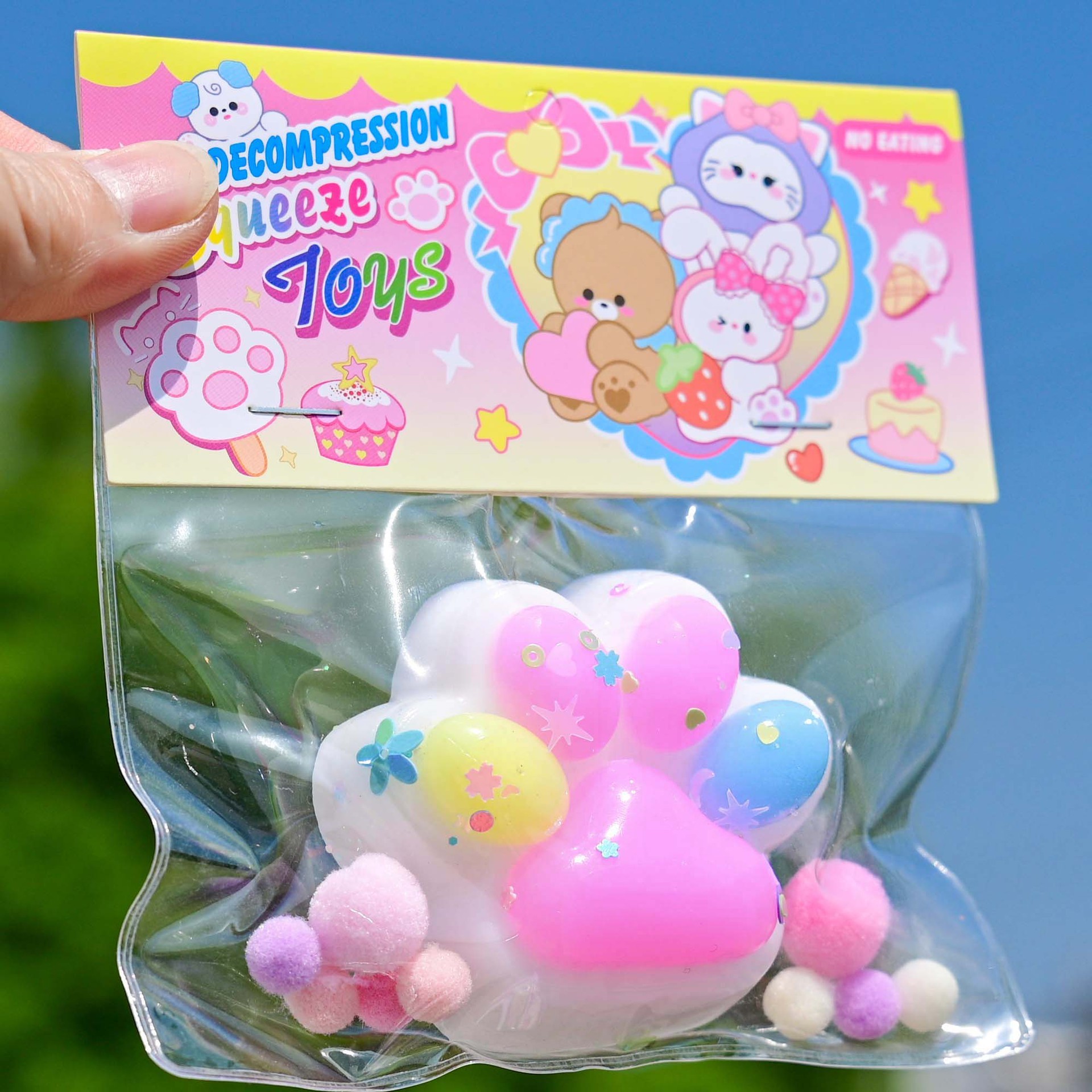 Jucarie Antistres Squishy, Flippy, cu Revenire Lenta, Labuta de Pisica Pufoasa, 7.5 cm, Ambalaj Transparent, Model 27056, Multicolor [1]