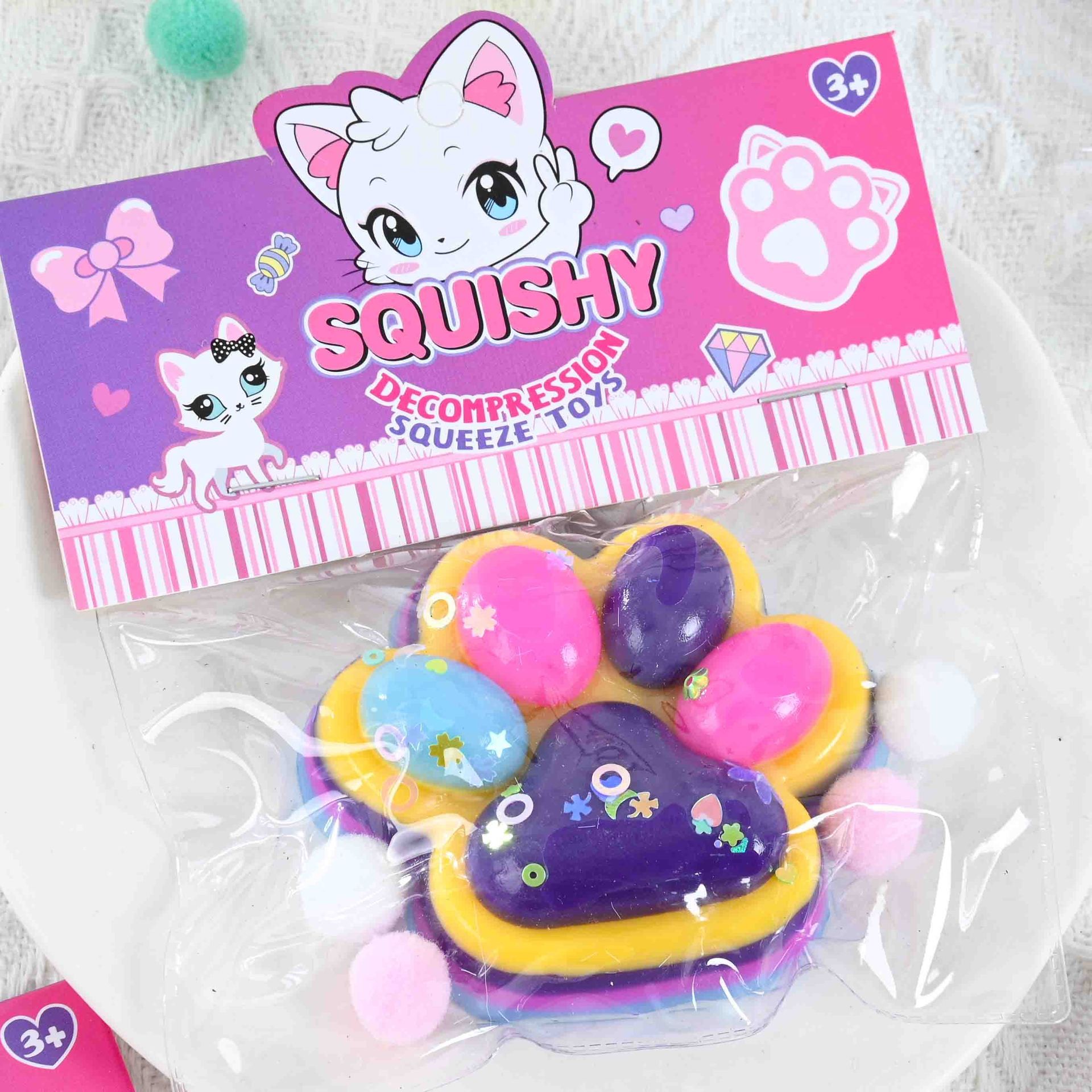 Jucarie Antistres Squishy, Flippy, cu Revenire Lenta, Labuta de Pisica Pufoasa, 7.5 cm, Ambalaj Transparent, Model 27051, Multicolor [3]
