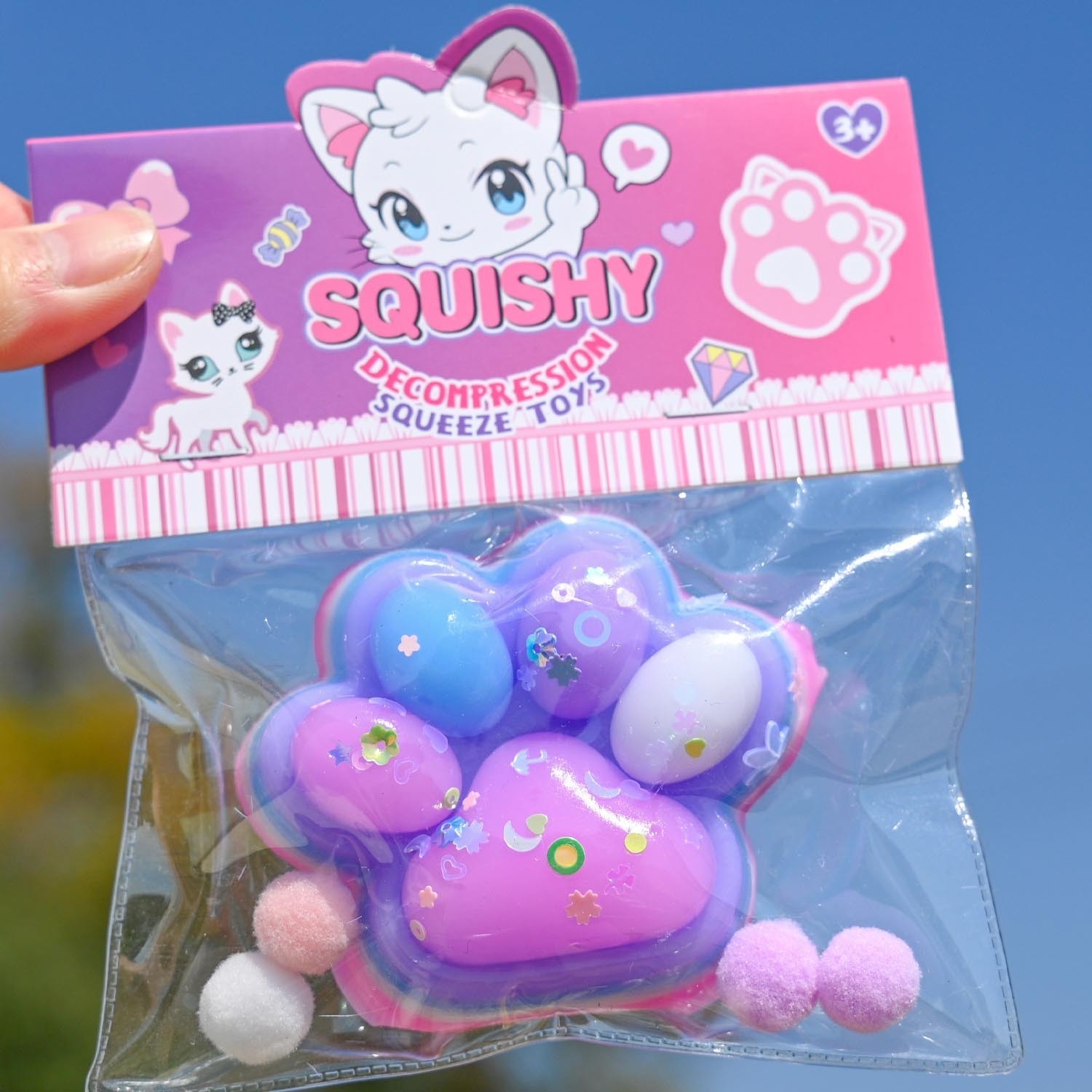 Jucarie Antistres Squishy, Flippy, Labuta de Pisica Squeeze Toys, cu Revenire Lenta, 7.5 cm, Model 270516, Multicolor [1]