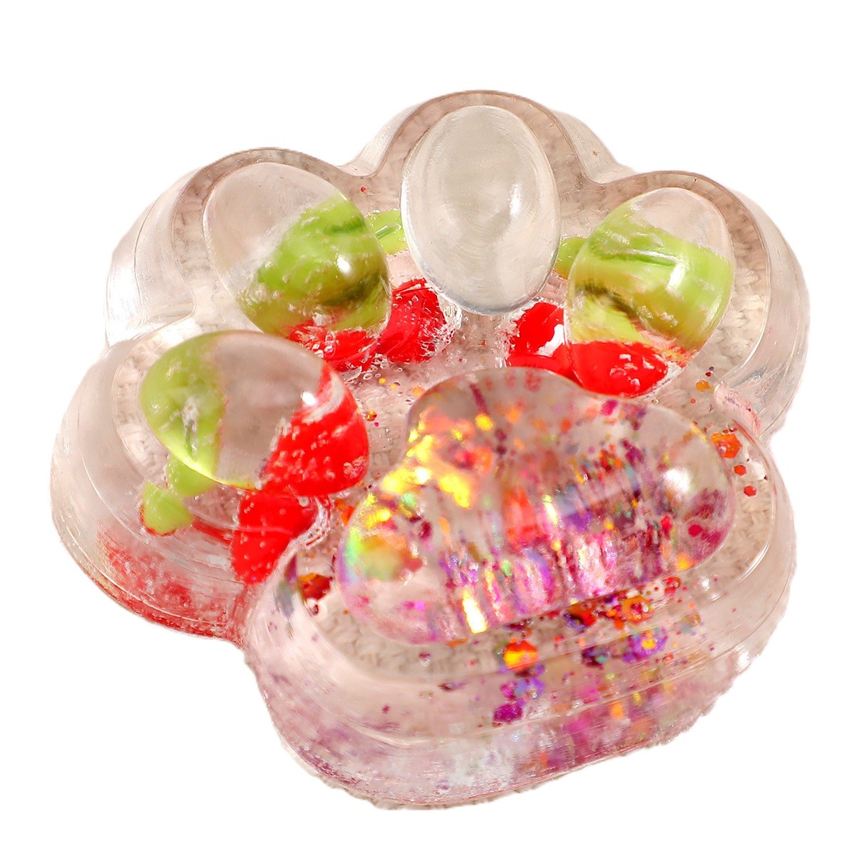 Jucării, copii și bebe - Jucarie Antistres Squishy, Flippy, cu Revenire Lenta, Squeeze Pinch Family, Model Cat Paw, 6.5 x 7 cm, din Tpr, 4-6 Ani, Model 5 Fructe, Transparent