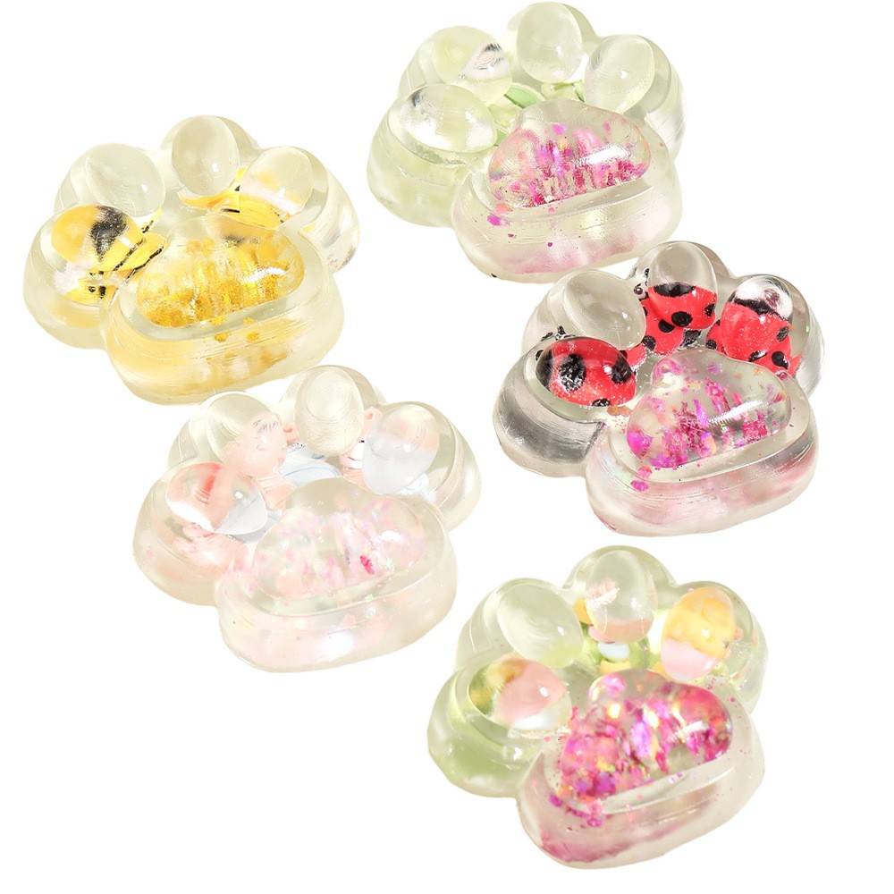 Jucarie Antistres Squishy, Flippy, cu Revenire Lenta, Squeeze Pinch Family, Model Cat Paw, 6.5 x 7 cm, din Tpr, 4-6 Ani, Model 7 Insecte, Transparent [6]