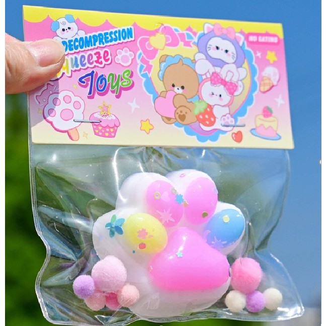 Jucării, copii și bebe - Jucarie Antistres Squishy, Flippy, cu Revenire Lenta, Labuta de Pisica Pufoasa, 7.5 cm, Ambalaj Transparent, Model 27056, Multicolor