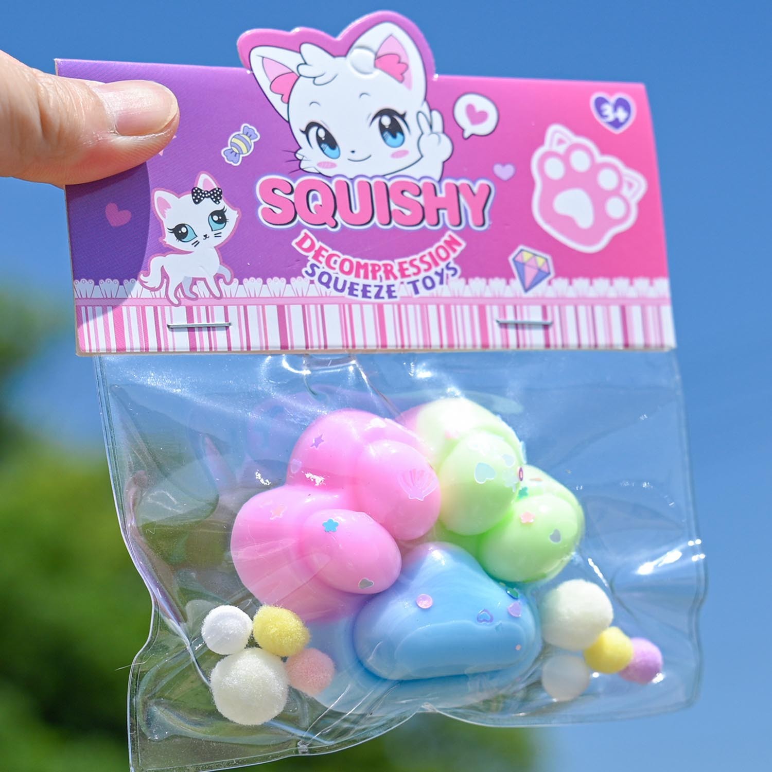 Jucarie Antistres Squishy, Flippy, cu Revenire Lenta, Labuta de Pisica Pufoasa, 7.5 cm, Ambalaj Transparent, Model 27057, Multicolor [1]