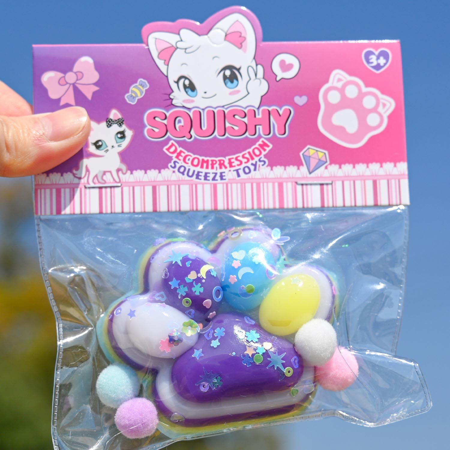 Jucarie Antistres Squishy, Flippy, Labuta de Pisica Squeeze Toys, cu Revenire Lenta, 7.5 cm, Model 270513, Multicolor [3]