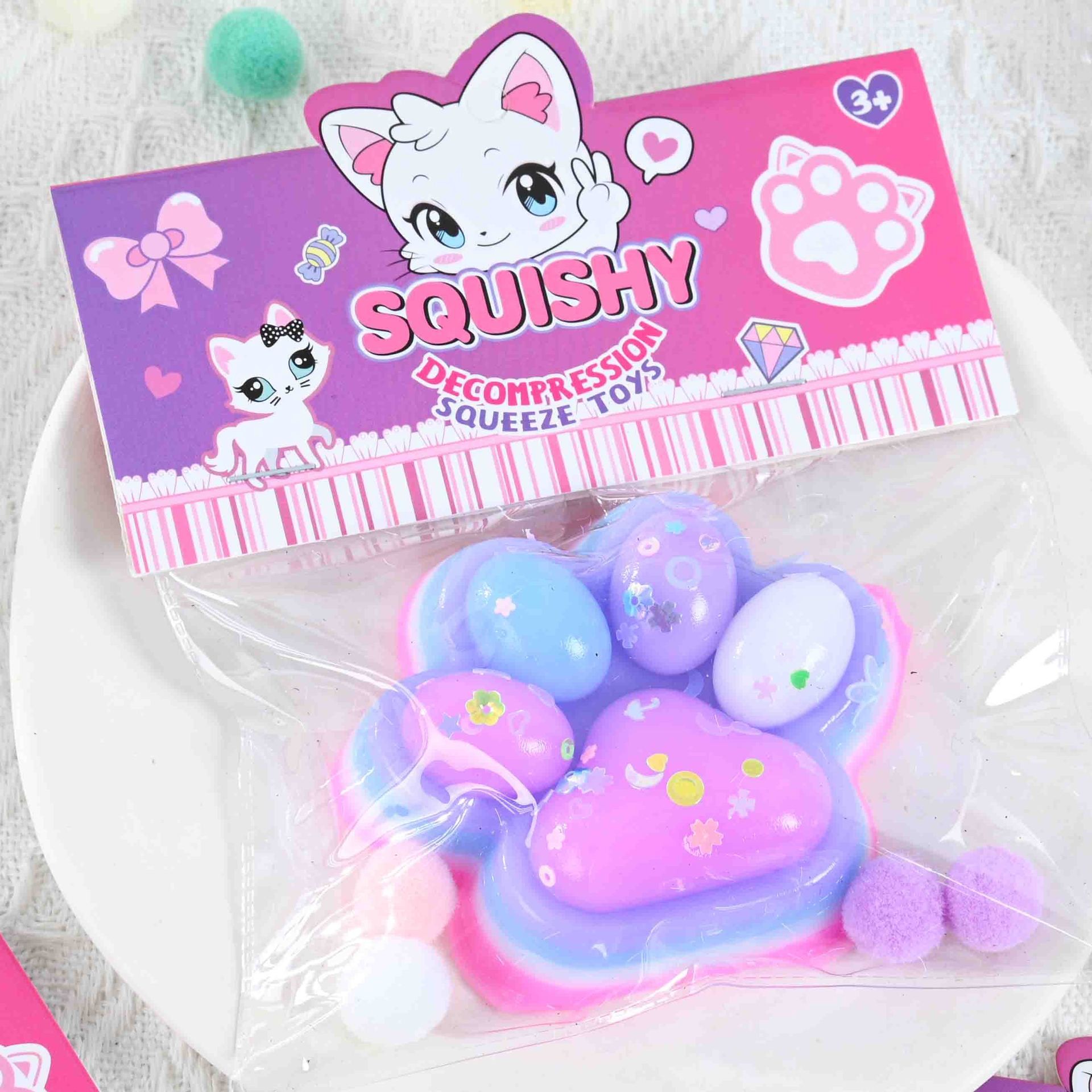 Jucarie Antistres Squishy, Flippy, Labuta de Pisica Squeeze Toys, cu Revenire Lenta, 7.5 cm, Model 270516, Multicolor [2]
