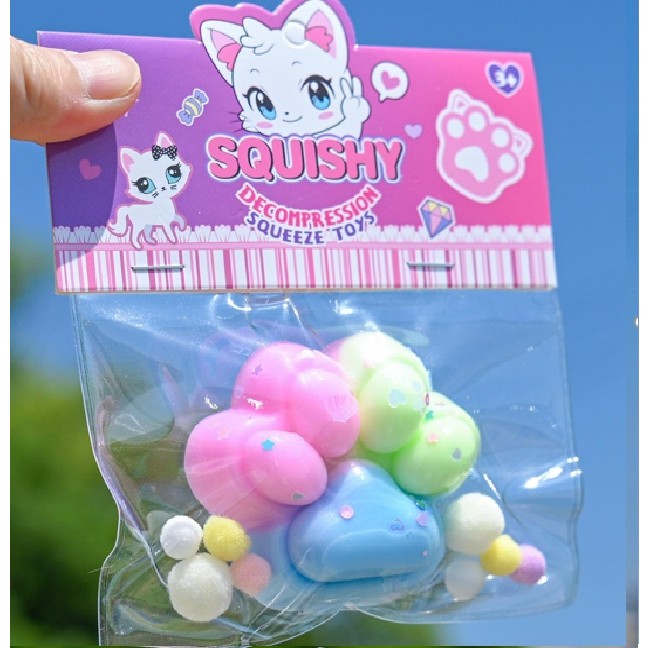 Jucării, copii și bebe - Jucarie Antistres Squishy, Flippy, cu Revenire Lenta, Labuta de Pisica Pufoasa, 7.5 cm, Ambalaj Transparent, Model 27057, Multicolor