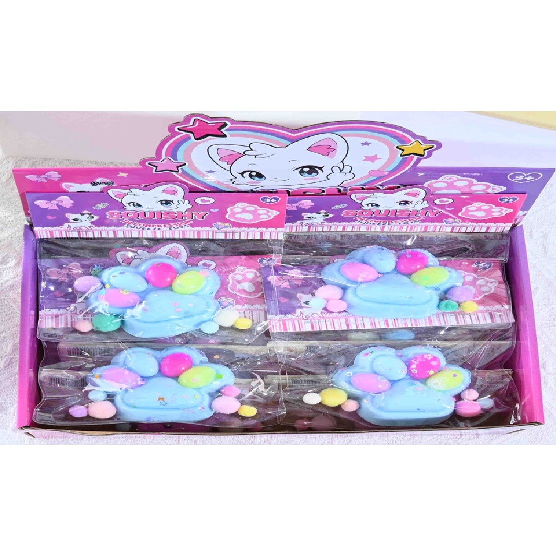 Jucării, copii și bebe - Jucarie Antistres Squishy, Flippy, cu Revenire Lenta, Labuta de Pisica Pufoasa, 7.5 cm, Ambalaj Transparent, Model 270510, Multicolor