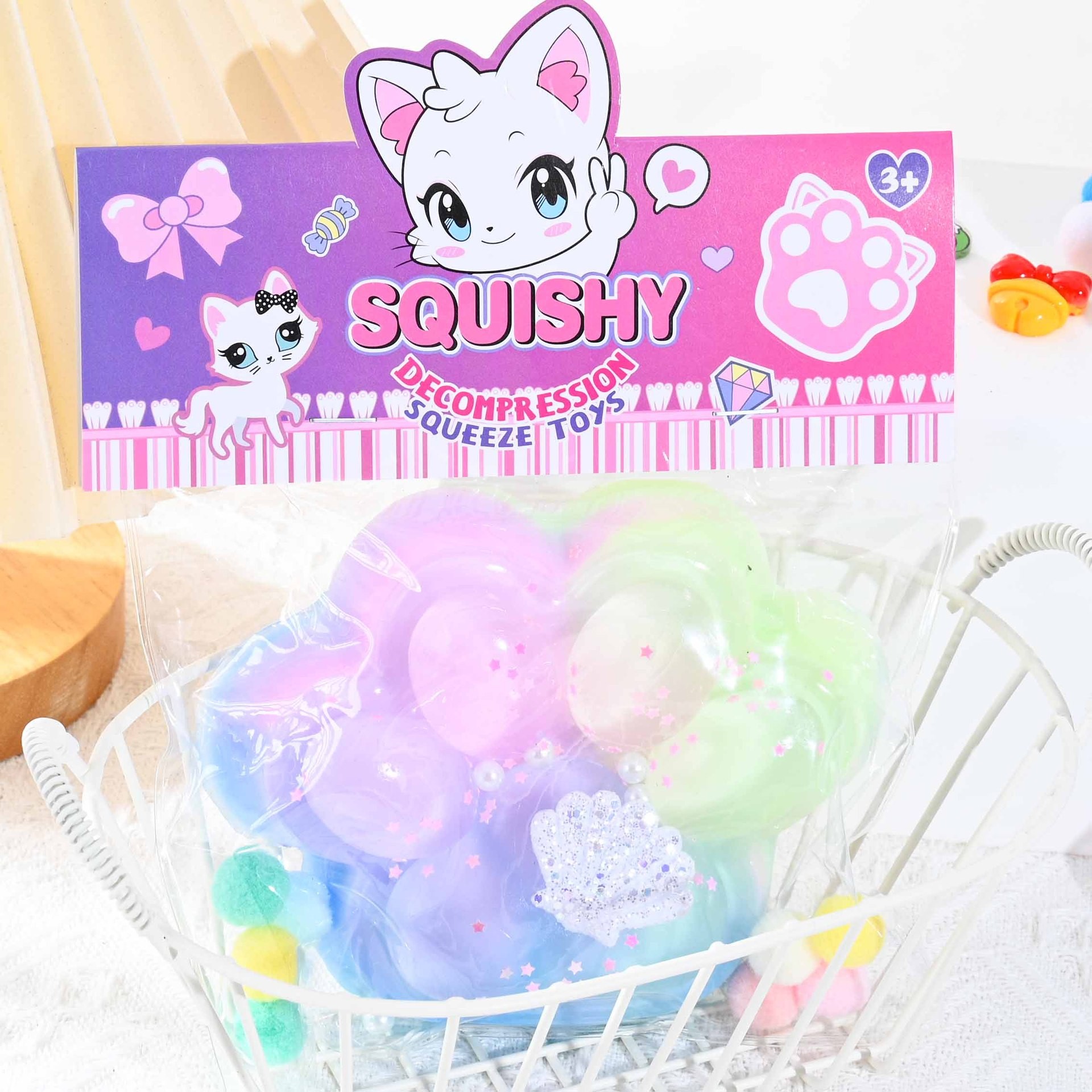 Jucarie Antistres Squishy, Flippy, Labuta de Pisica Squeeze Toys, cu Revenire Lenta, 7.5 cm, Model 270531, Multicolor [2]