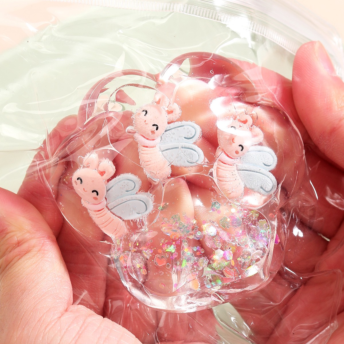 Jucarie Antistres Squishy, Flippy, cu Revenire Lenta, Squeeze Pinch Family, Model Cat Paw, 6.5 x 7 cm, din Tpr, 4-6 Ani, Model 7 Insecte, Transparent [3]
