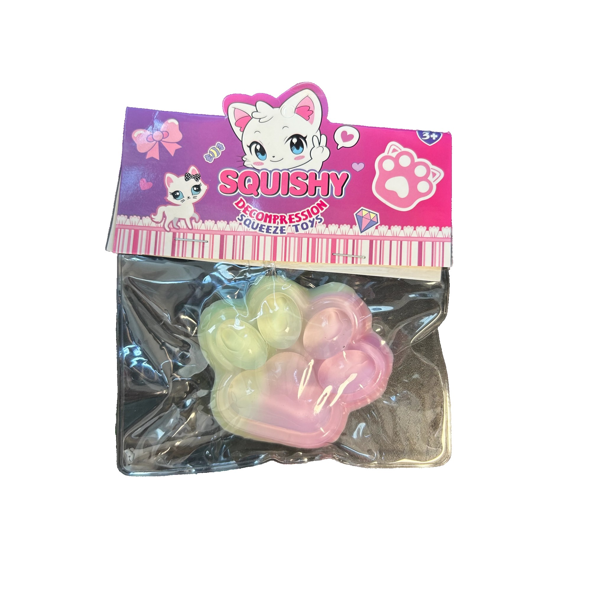Jucarie Antistres Squishy, Flippy, cu Revenire Lenta, Labuta de Pisica Pufoasa, 7.5 cm, Ambalaj Transparent, Model 270511, Multicolor [1]