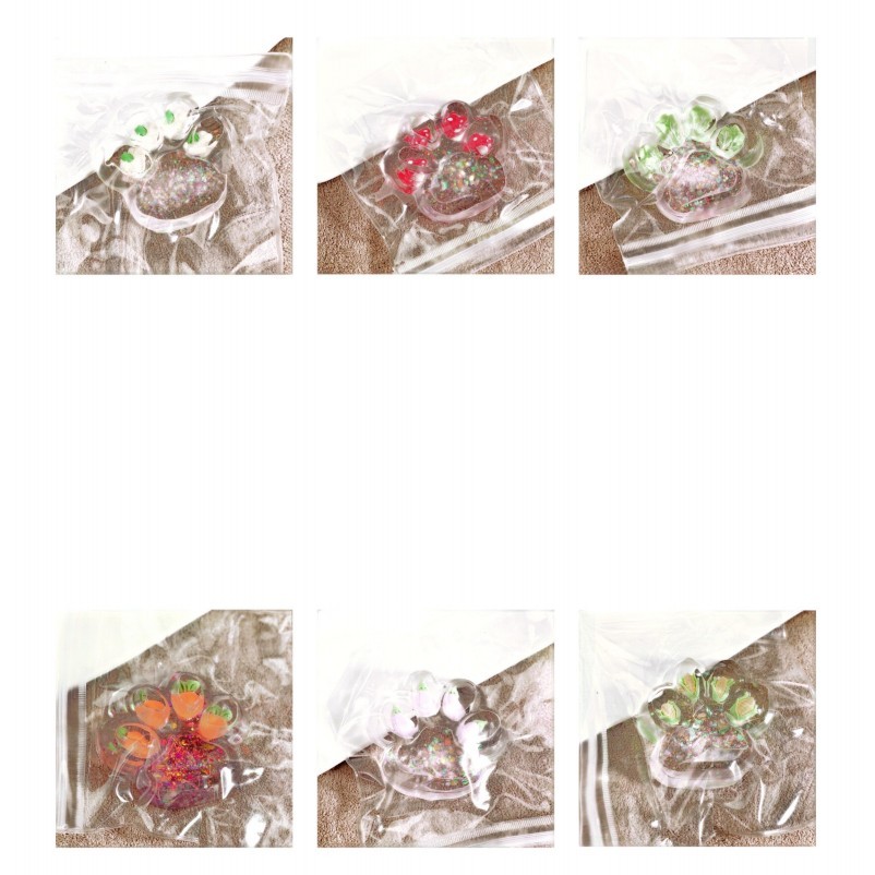 Jucării, copii și bebe - Jucarie Antistres Squishy, Flippy, cu Revenire Lenta, Model Cat Paw, Squeeze Pinch Family, 6.5 x 7 cm, din Tpr, 4-6 Ani, Model 3 Legume, Transparent