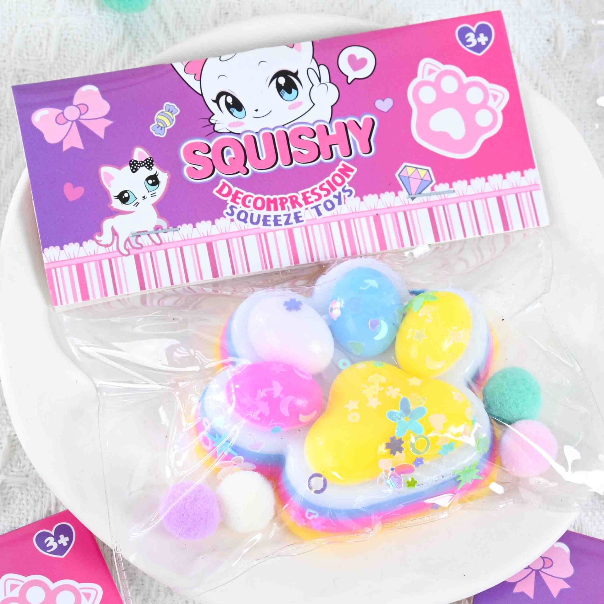 Jucarie Antistres Squishy, Flippy, Labuta de Pisica Squeeze Toys, cu Revenire Lenta, 7.5 cm, Model 270515, Multicolor [1]