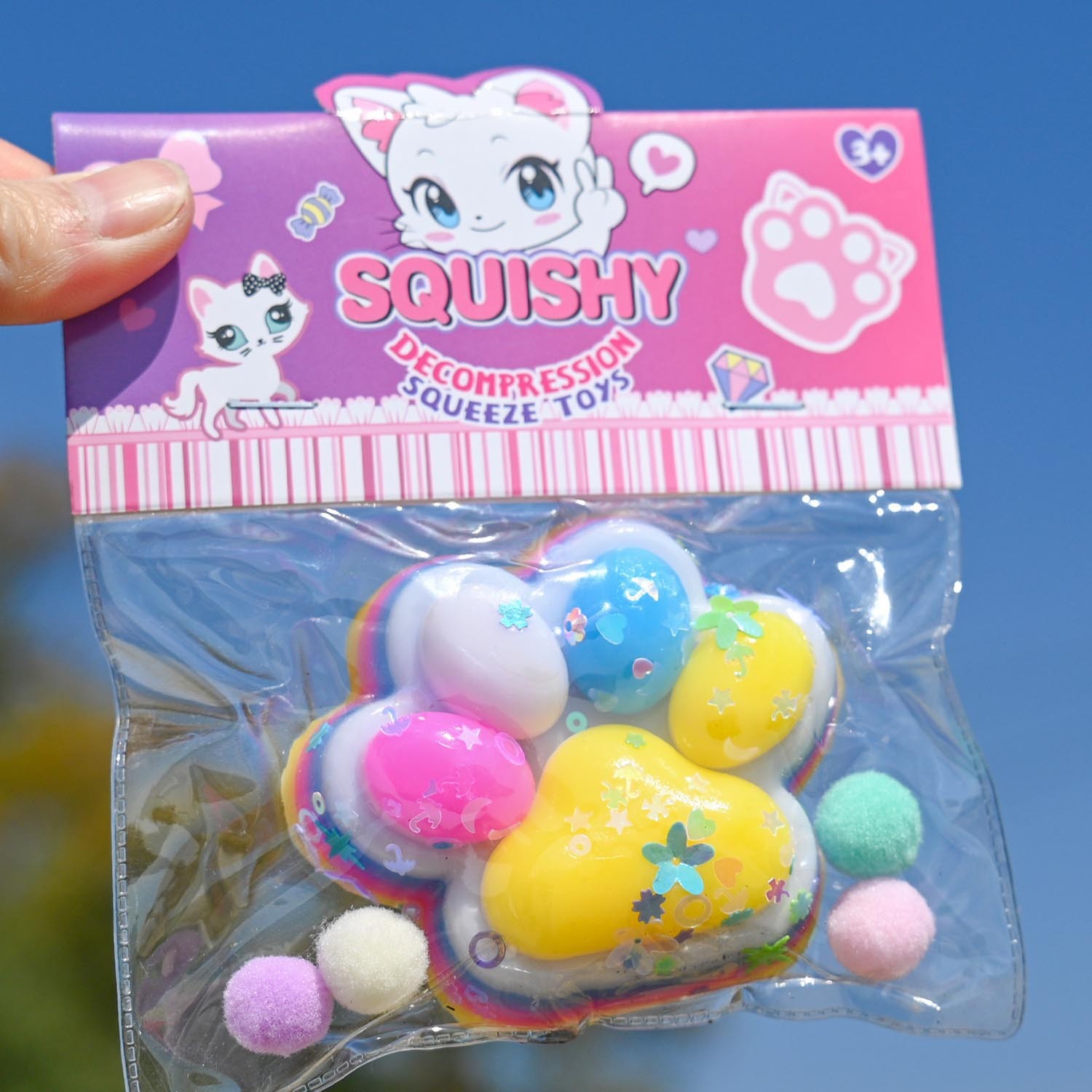 Jucarie Antistres Squishy, Flippy, Labuta de Pisica Squeeze Toys, cu Revenire Lenta, 7.5 cm, Model 270515, Multicolor [2]