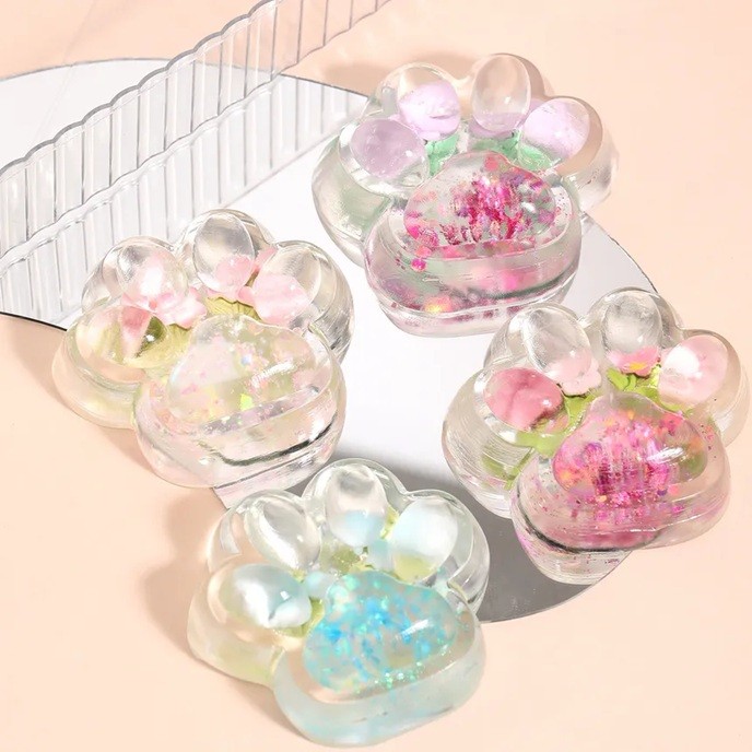 Jucarie Antistres Squishy, Flippy, Labuta de Pisica Pufoasa, cu Revenire Lenta, 7 x 6.5 cm, Model Flori 1, Transparent [8]