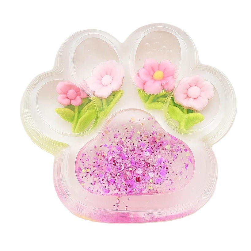 Jucării, copii și bebe - Jucarie Antistres Squishy, Flippy, Labuta de Pisica Pufoasa, cu Revenire Lenta, 7 x 6.5 cm, Model Flori 1, Transparent