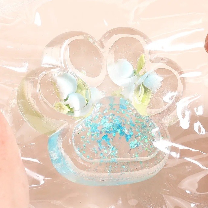 Jucarie Antistres Squishy, Flippy, Labuta de Pisica Pufoasa, cu Revenire Lenta, 7 x 6.5 cm, Model Flori 1, Transparent [2]