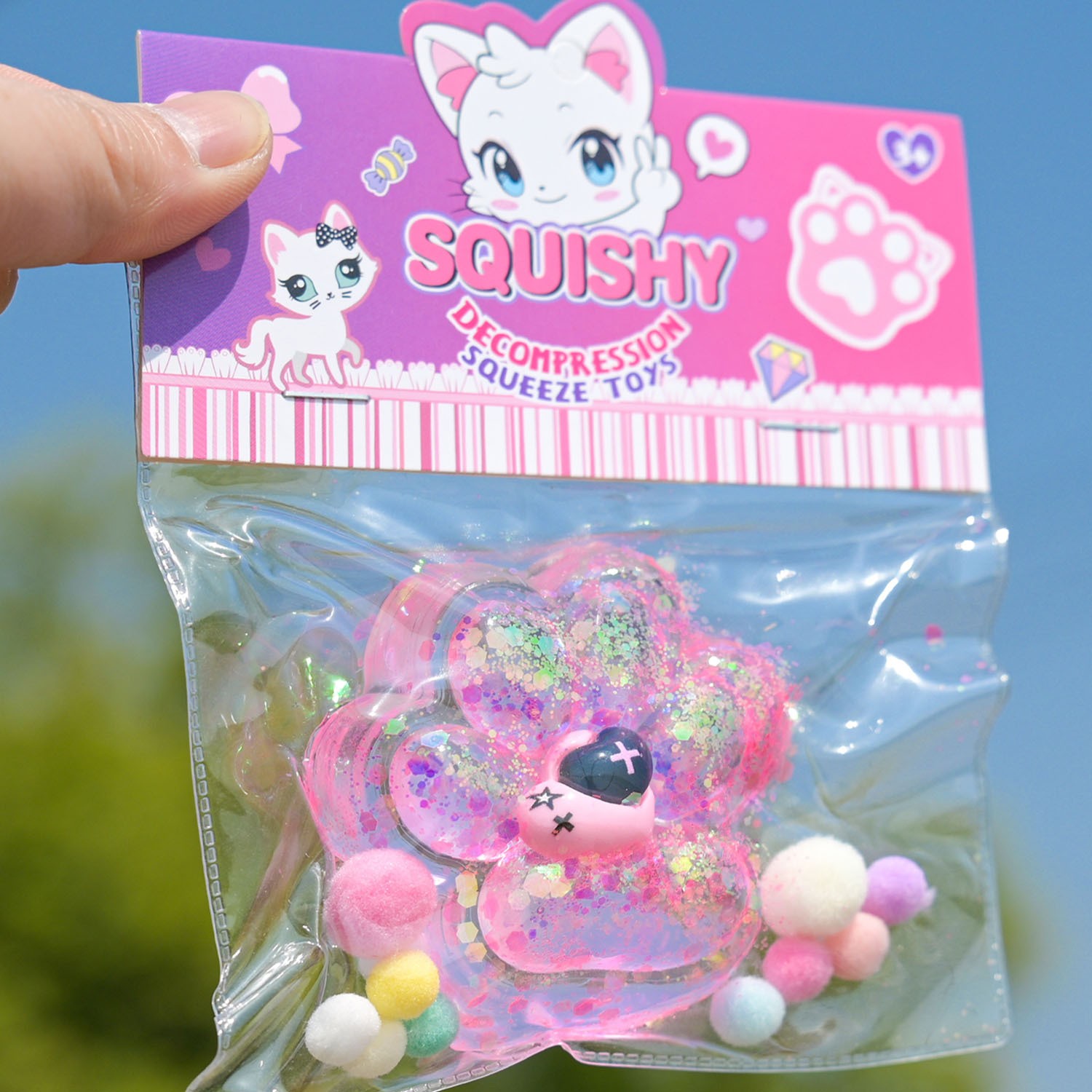 Jucarie Antistres Squishy, Flippy, Labuta de Pisica Squeeze Toys, cu Revenire Lenta, 7.5 cm, Model 270519, Multicolor [1]