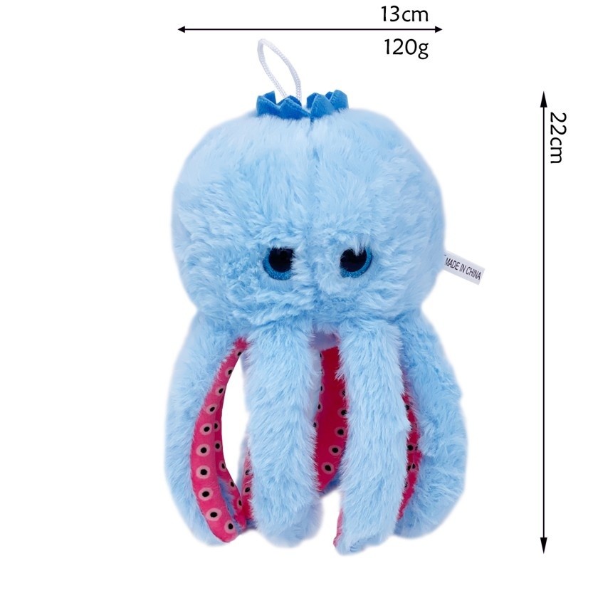 Jucarie Moale de Plus Italian Brainrot, Flippy, cu Agatatoare, Model Blueberrini Octopussini, Jucarie Moale pentru Copii, 13 x 22 cm, Albastru/Roz [2]