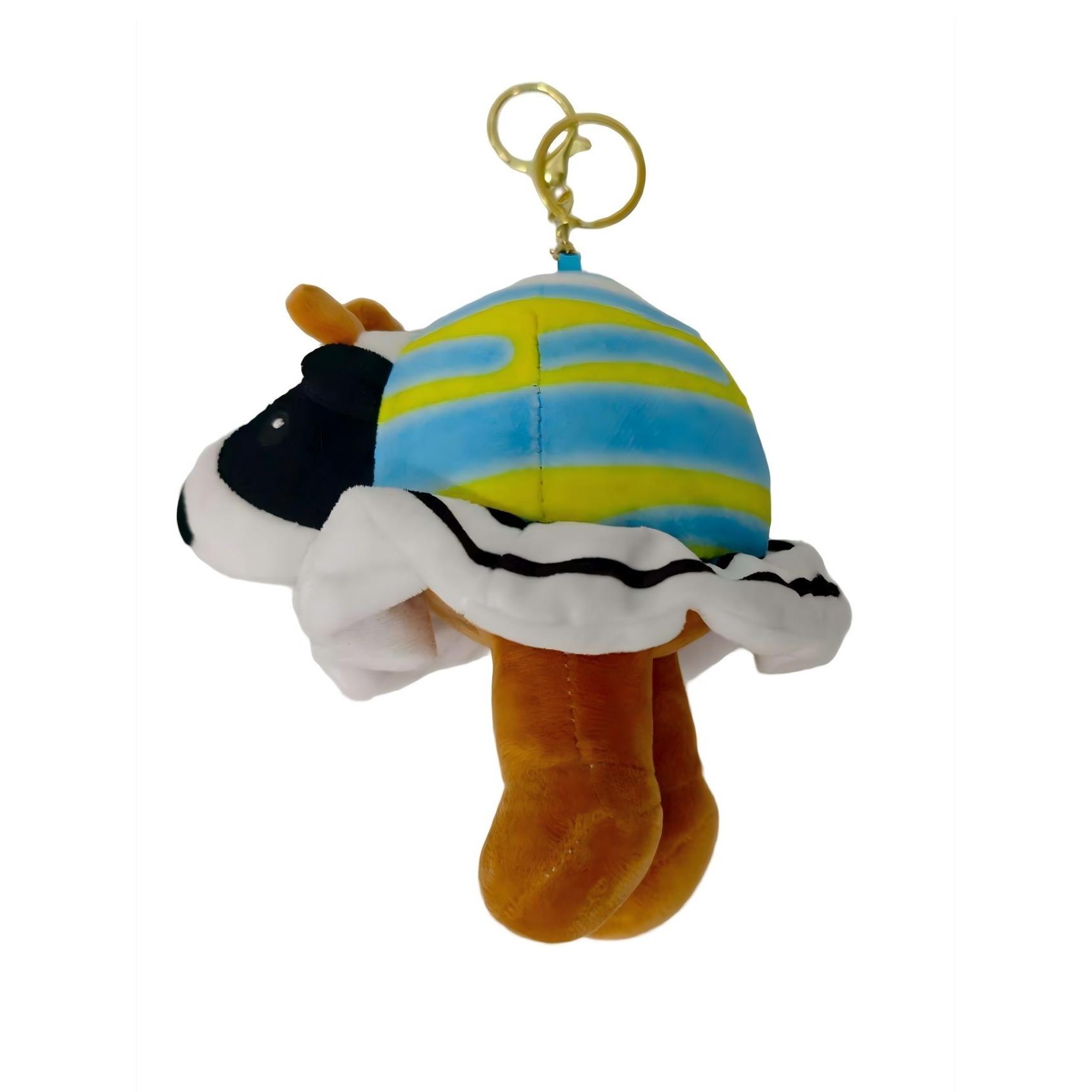 Jucării, copii și bebe - Jucarie Moale de Plus de Tip Breloc, Flippy, Model Italian Brainrot Vaca Saturno Saturnita, 16 x 15 cm, Albastru Galben