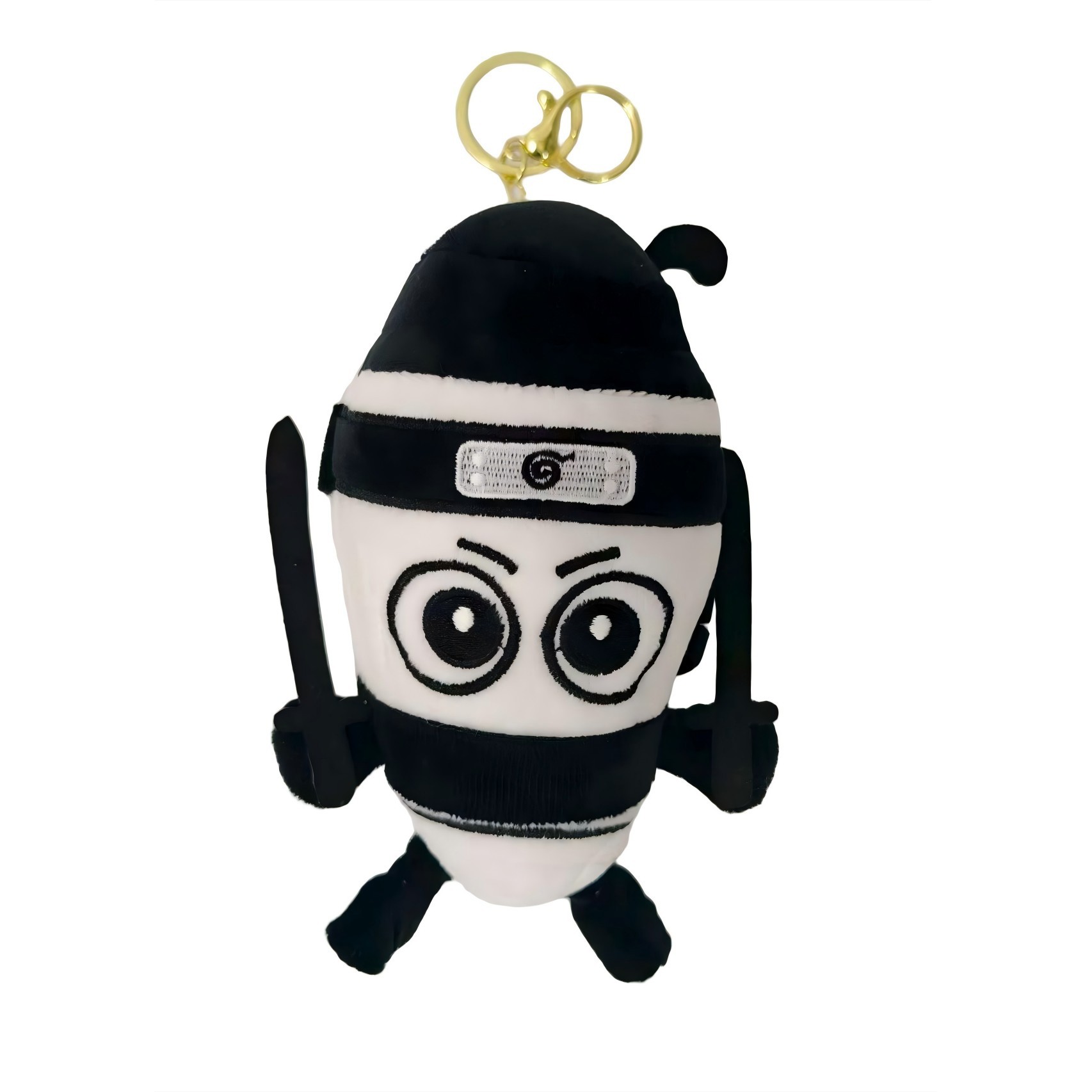 Jucării, copii și bebe - Jucarie Moale de Plus de Tip Breloc, Flippy, Model Italian Brainrot Ninja Spadellini Silenzioso, 16 x 10 cm, Negru Alb