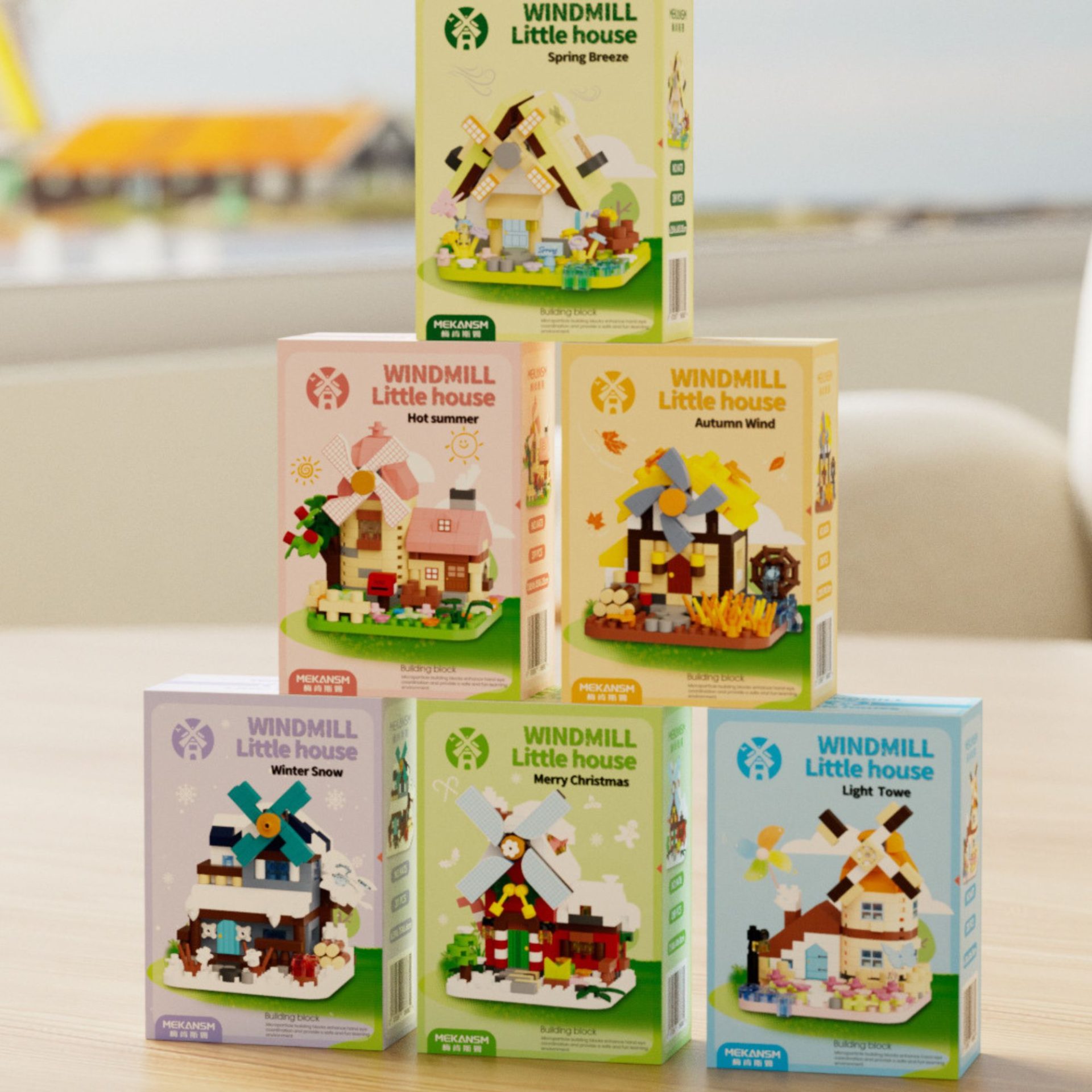 Set de Constructie, Flippy, Model Miniatura Moara de Vant, Jucarie Educativa STEM, Model 3D, Micro-Caramizi, 289 piese, +6 Ani, cm, 11.5 x 8 x 4.5 cm, Galben [3]