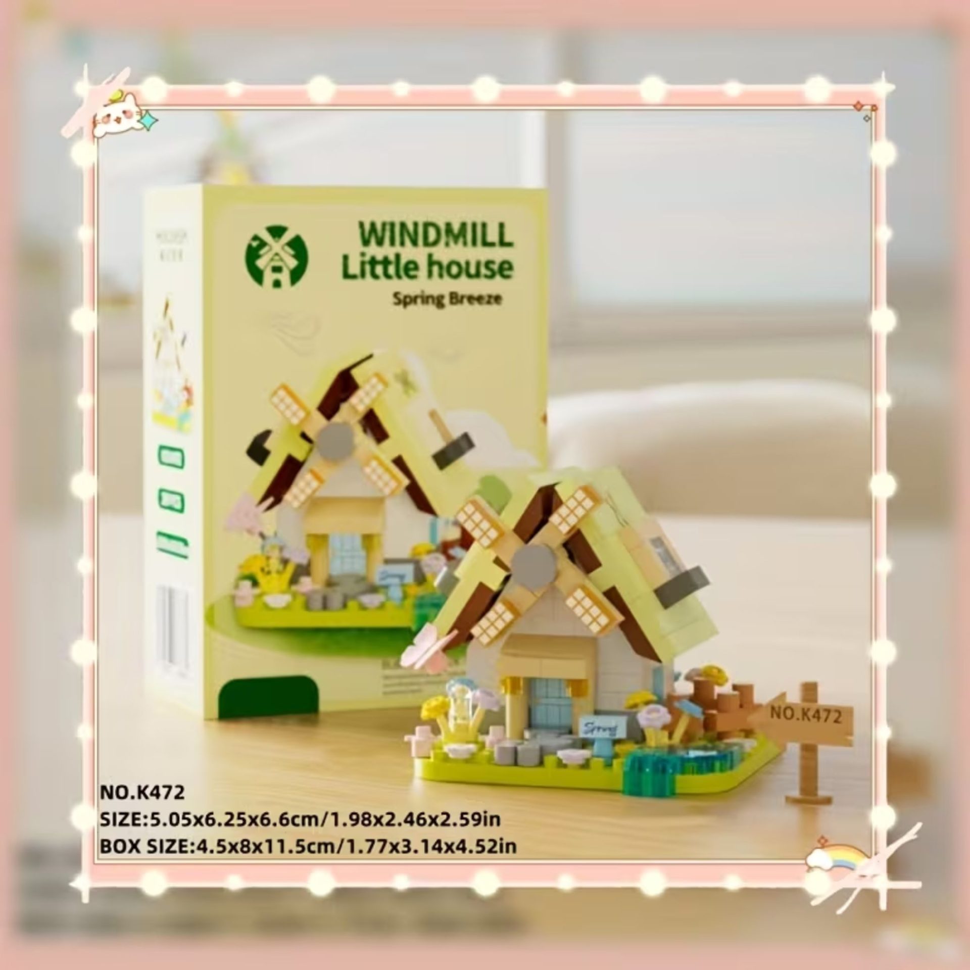 Set de Constructie, Flippy, Model Miniatura Moara de Vant, Jucarie Educativa STEM, Model 3D, Micro-Caramizi, 289 piese, +6 Ani, cm, 11.5 x 8 x 4.5 cm, Galben [1]