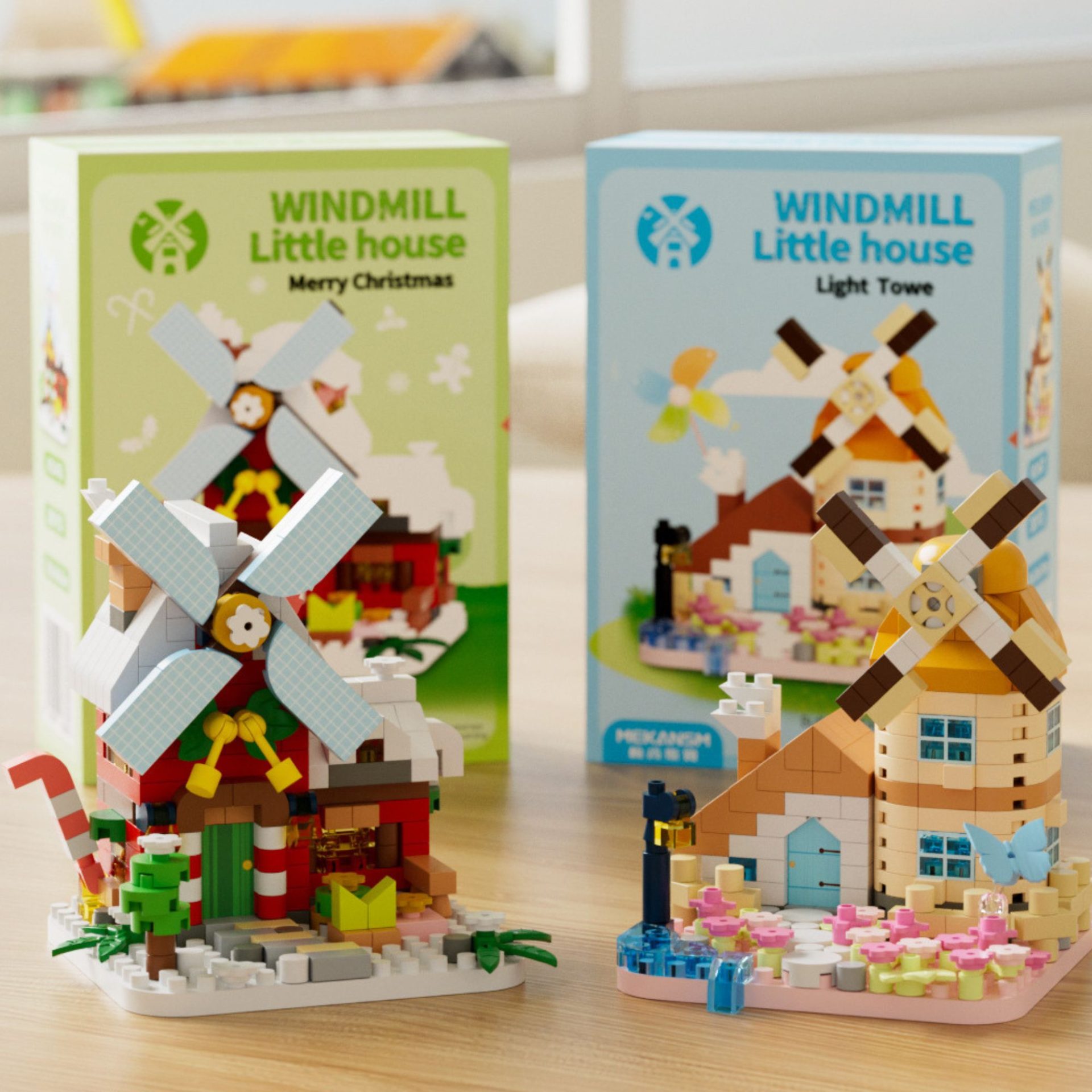 Set de Constructie, Flippy, Model Miniatura Moara de Vant, Jucarie Educativa STEM, Model 3D, Micro-Caramizi, 319 piese, +6 Ani, cm, 11.5 x 8 x 4.5 cm, Roz [4]
