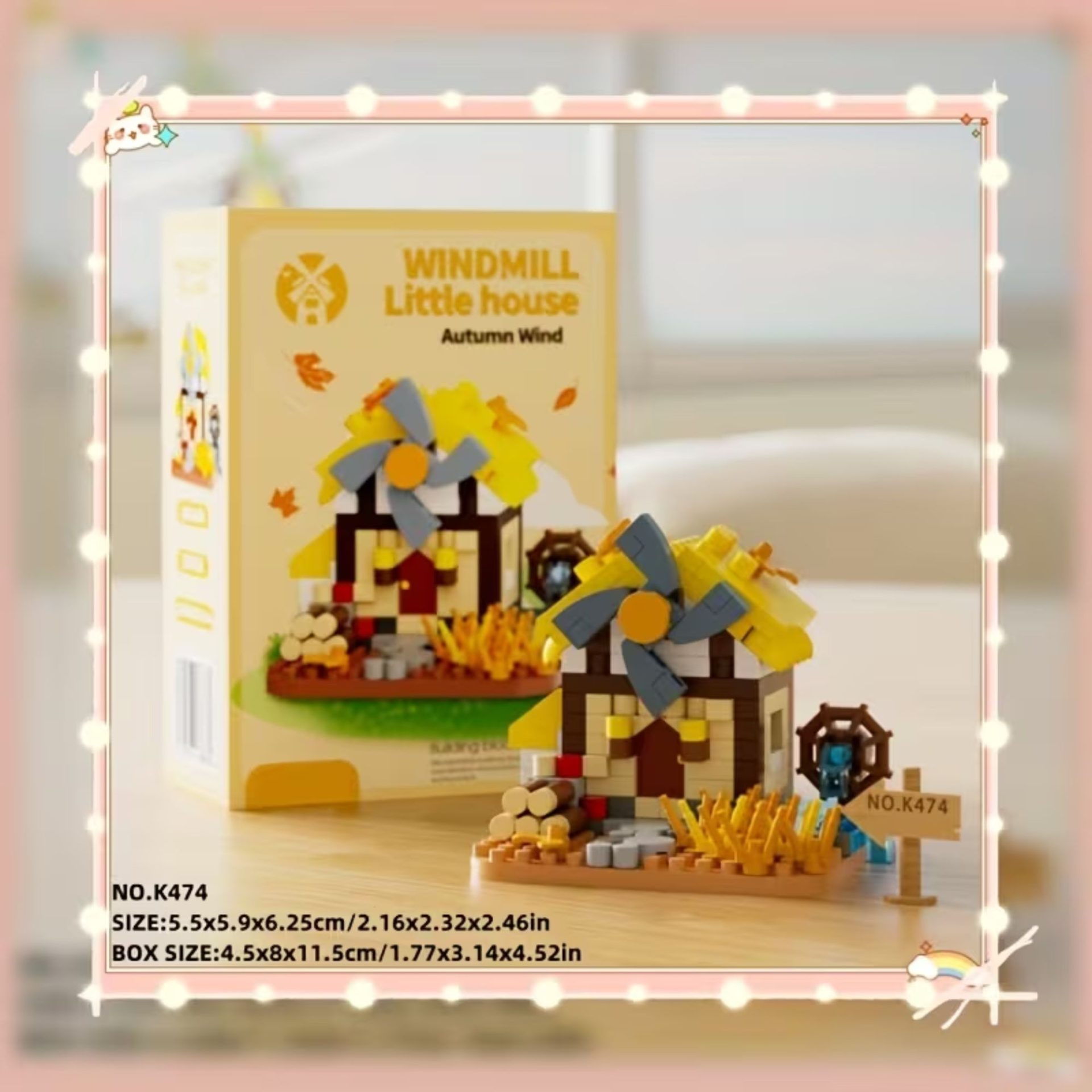 Set de Constructie, Flippy, Model Miniatura Moara de Vant, Jucarie Educativa STEM, Model 3D, Micro-Caramizi, 318 piese, +6 Ani, cm, 11.5 x 8 x 4.5 cm, Portocaliu [2]