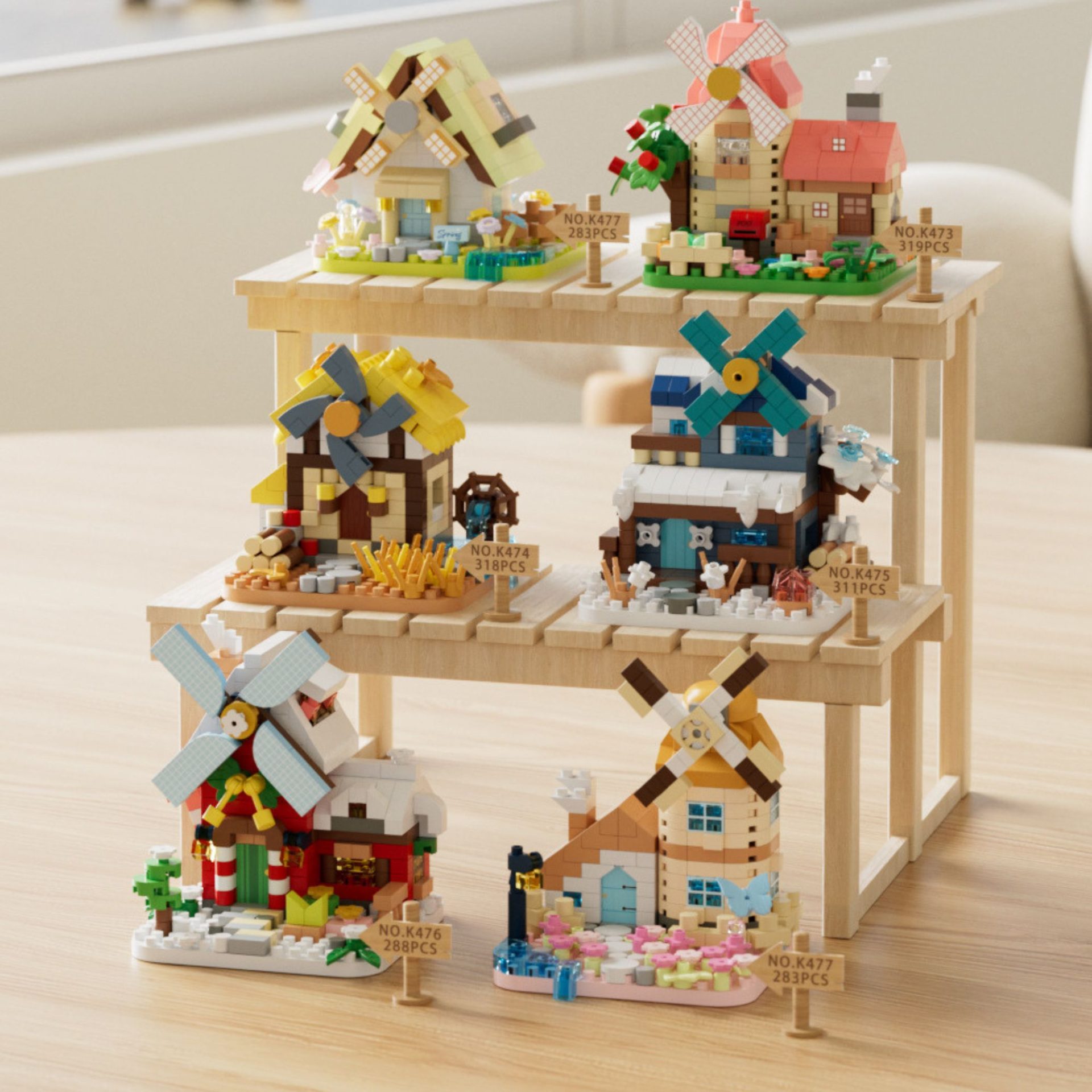 Set de Constructie, Flippy, Model Miniatura Moara de Vant, Jucarie Educativa STEM, Model 3D, Micro-Caramizi, 311 piese, +6 Ani, cm, 11.5 x 8 x 4.5 cm, Violet [3]