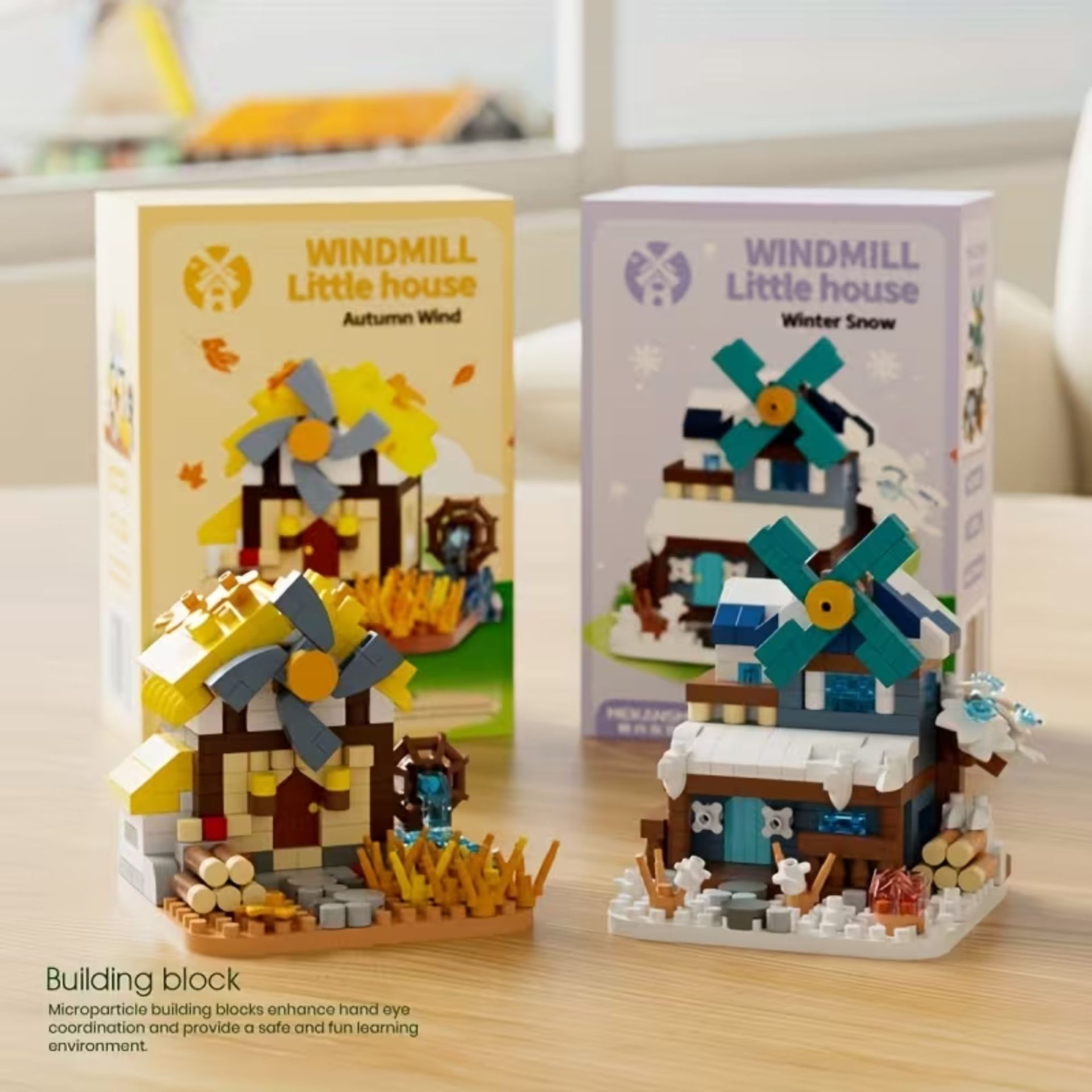 Set de Constructie, Flippy, Model Miniatura Moara de Vant, Jucarie Educativa STEM, Model 3D, Micro-Caramizi, 311 piese, +6 Ani, cm, 11.5 x 8 x 4.5 cm, Violet [1]