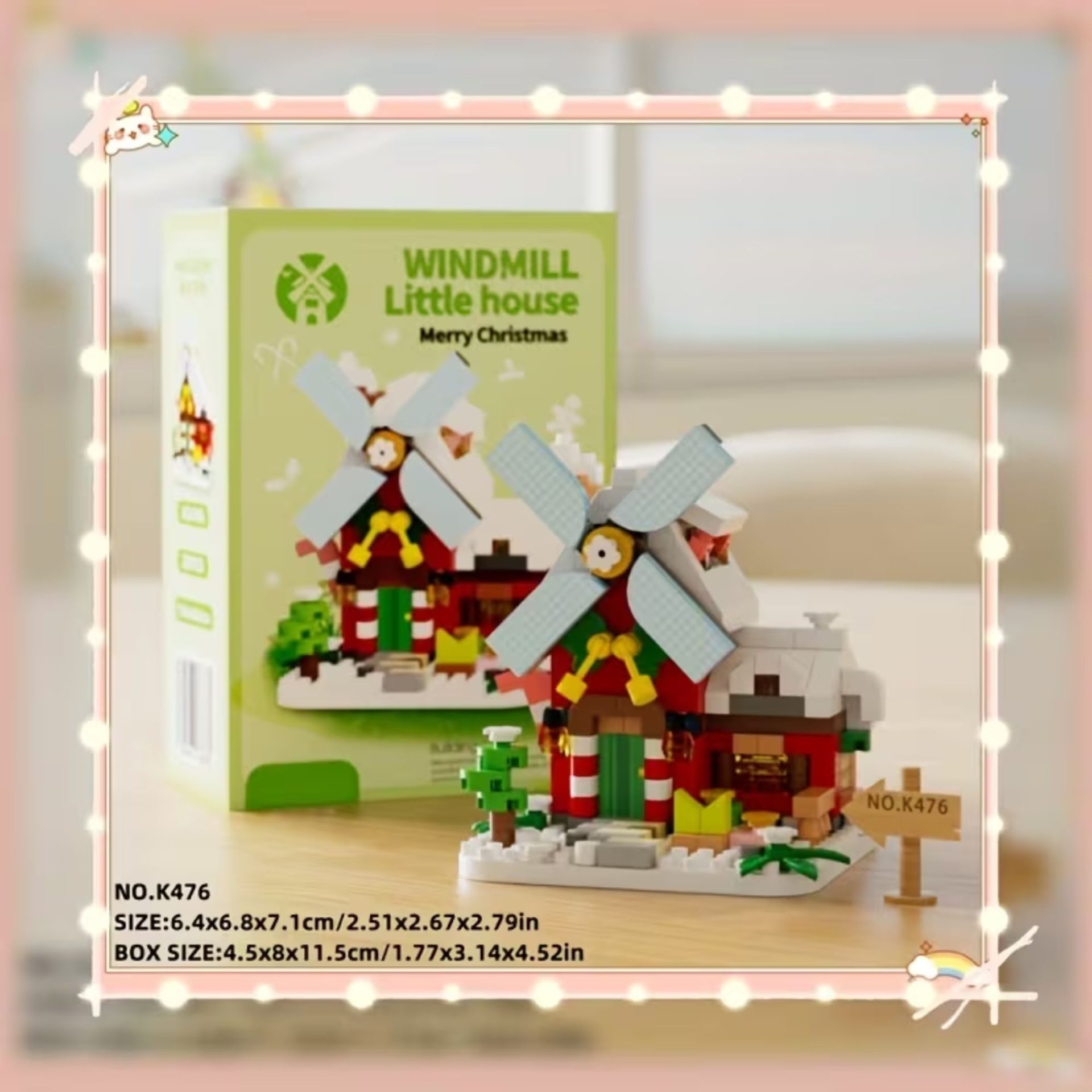 Set de Constructie, Flippy, Model Miniatura Moara de Vant, Jucarie Educativa STEM, Model 3D, Micro-Caramizi, 288 piese, +6 Ani, cm, 11.5 x 8 x 4.5 cm, Verde [2]