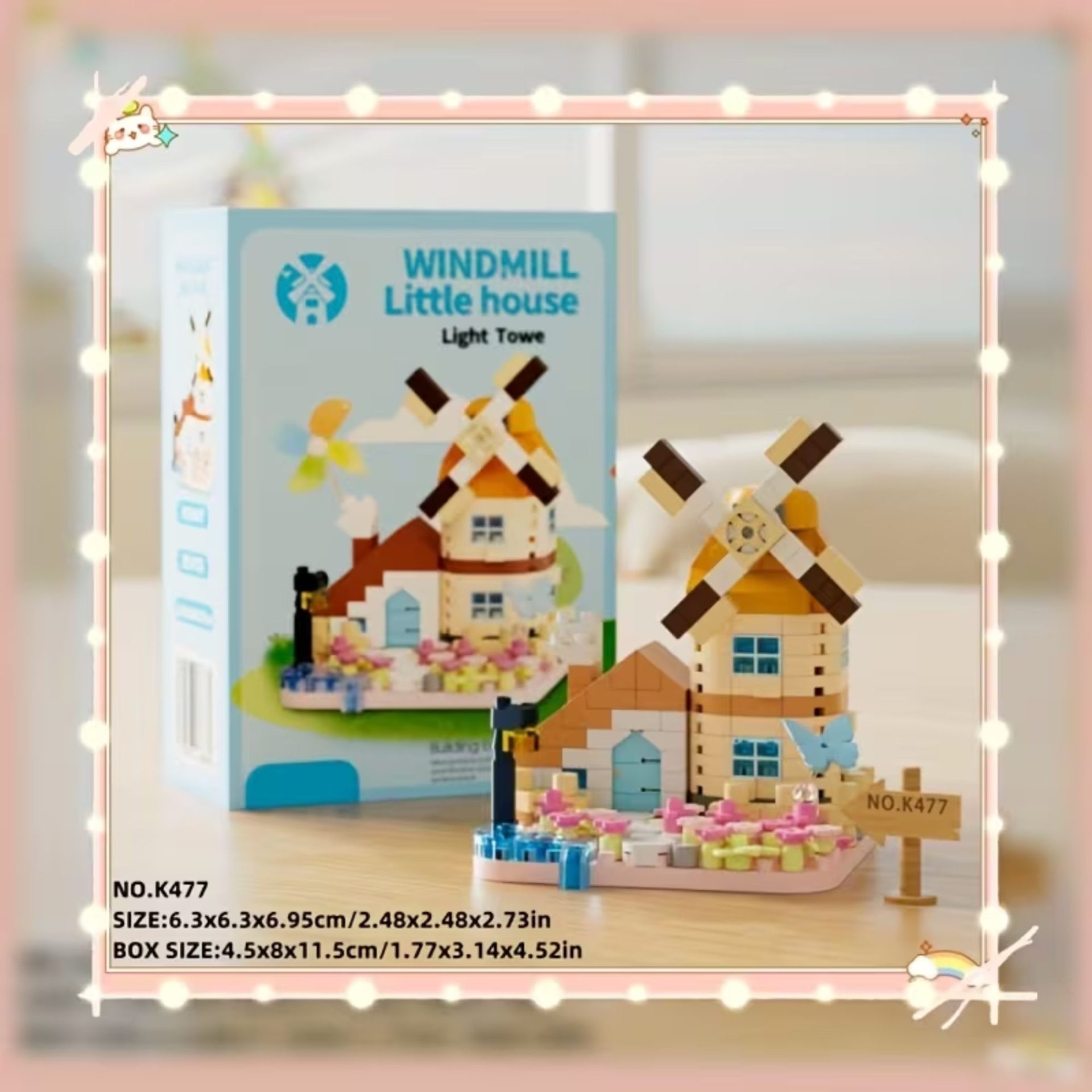 Set de Constructie, Flippy, Model Miniatura Moara de Vant, Jucarie Educativa STEM, Model 3D, Micro-Caramizi, 283 piese, +6 Ani, cm, 11.5 x 8 x 4.5 cm, Albastru [1]
