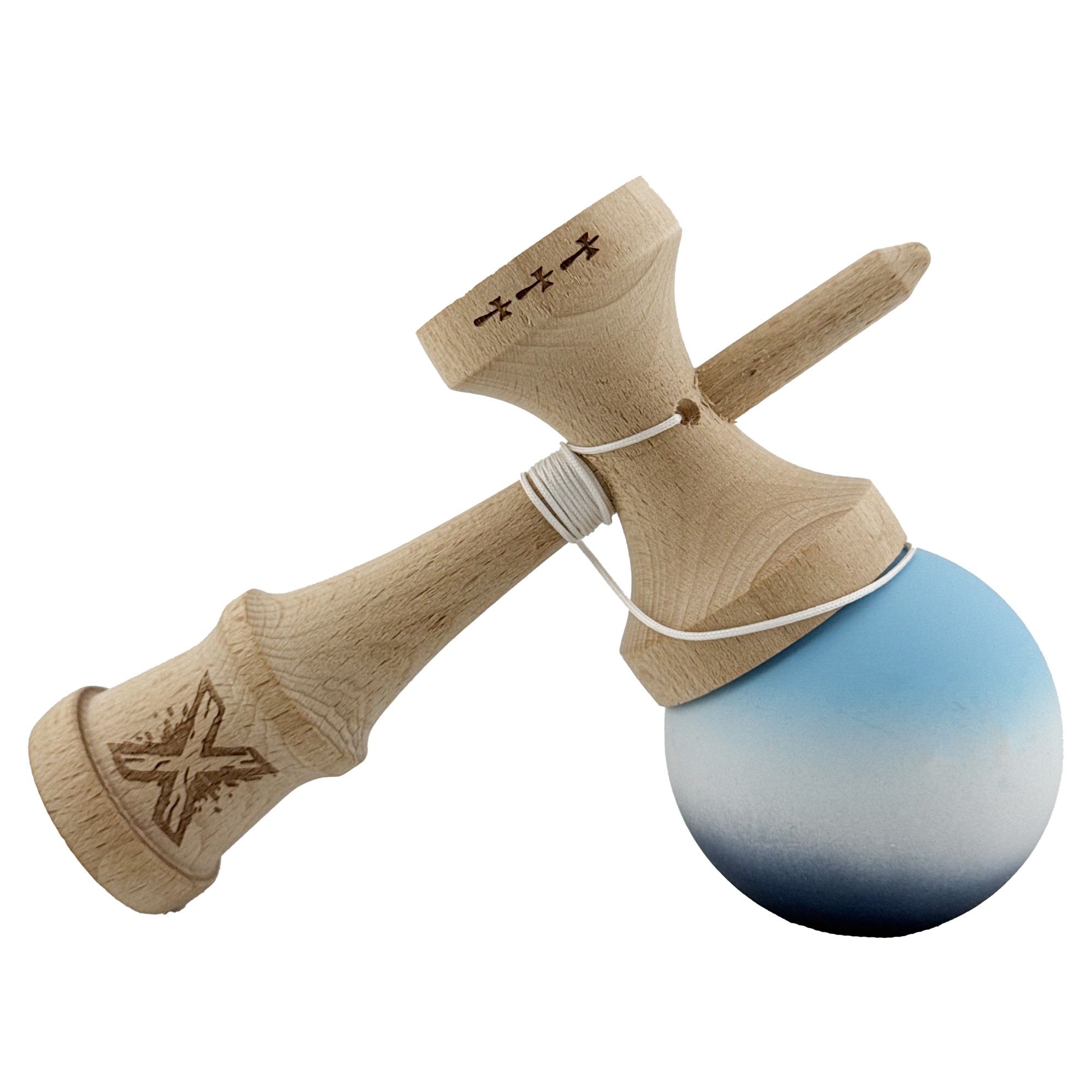 Kendama X Originala, Profesionala, Flippy, Big Cups V2, Rubber Grip cu Cupe Mari, Rulment Metalic cu Ata 55 cm, Gradient Albastru/Alb/Negru [7]