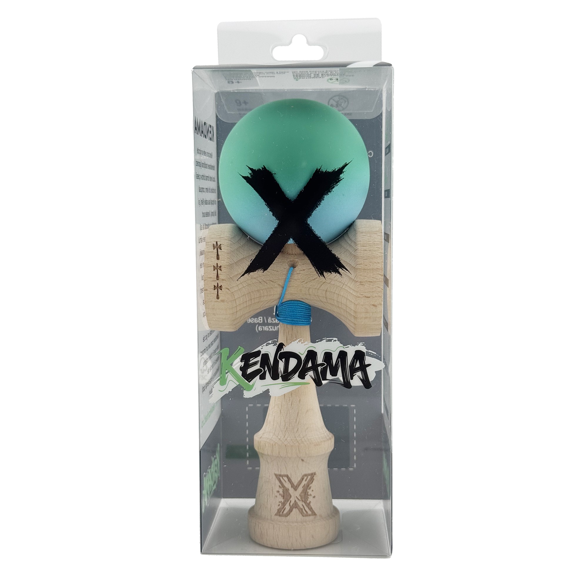 Kendama X Originala, Profesionala, Flippy, Big Cups V2, Rubber Grip cu Cupe Mari, Rulment Metalic cu Ata 55 cm, Verde/Albastru [4]