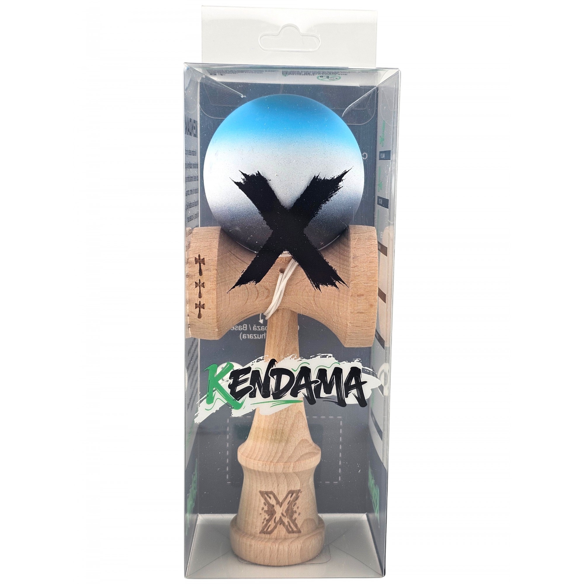 Kendama X Originala, Profesionala, Flippy, Big Cups V2, Rubber Grip cu Cupe Mari, Rulment Metalic cu Ata 55 cm, Gradient Albastru/Alb/Negru [3]