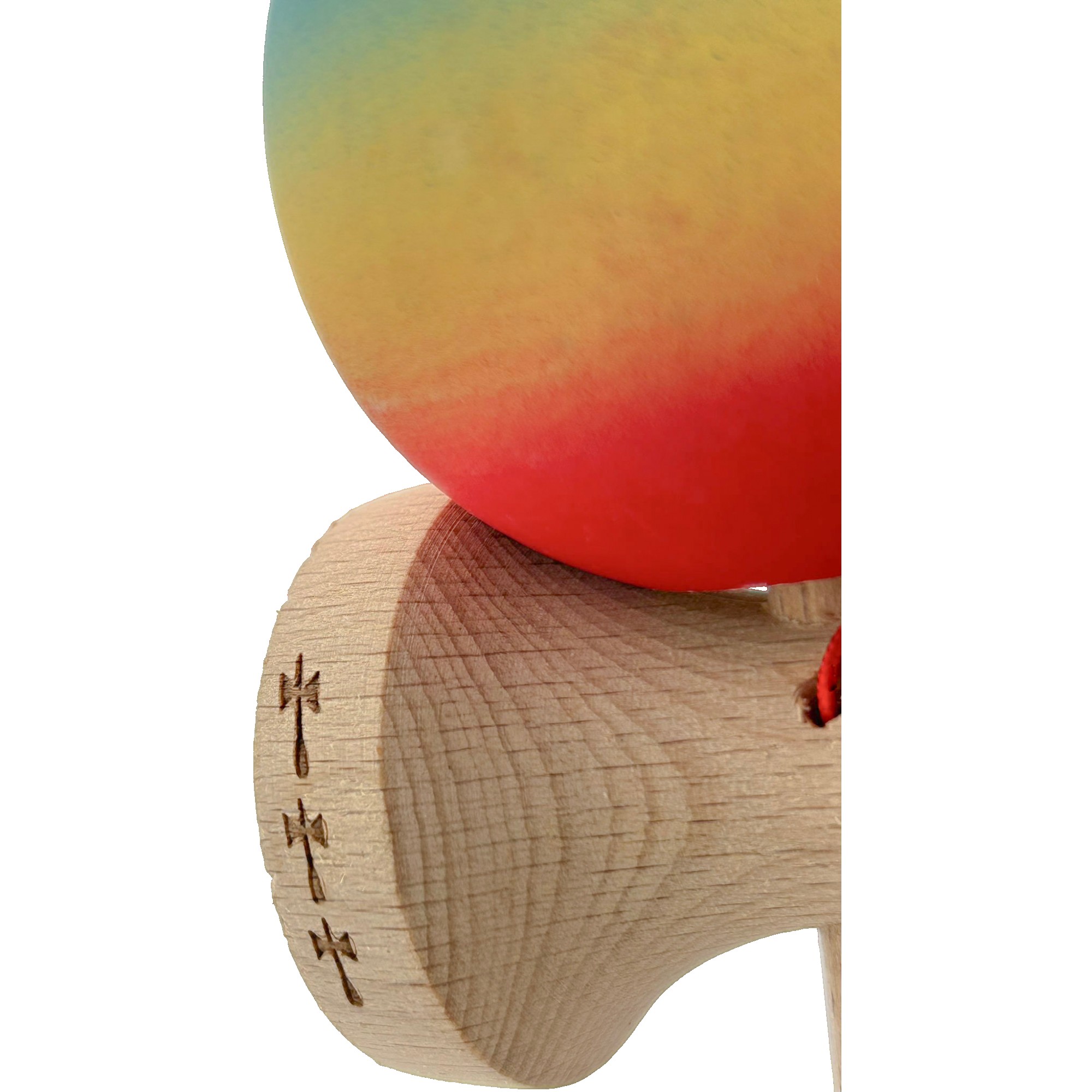 Kendama X Originala, Profesionala, Flippy, Big Cups V2, Rubber Grip cu Cupe Mari, Rulment Metalic cu Ata 55 cm, Gradient Albastru/Galben/Rosu [4]