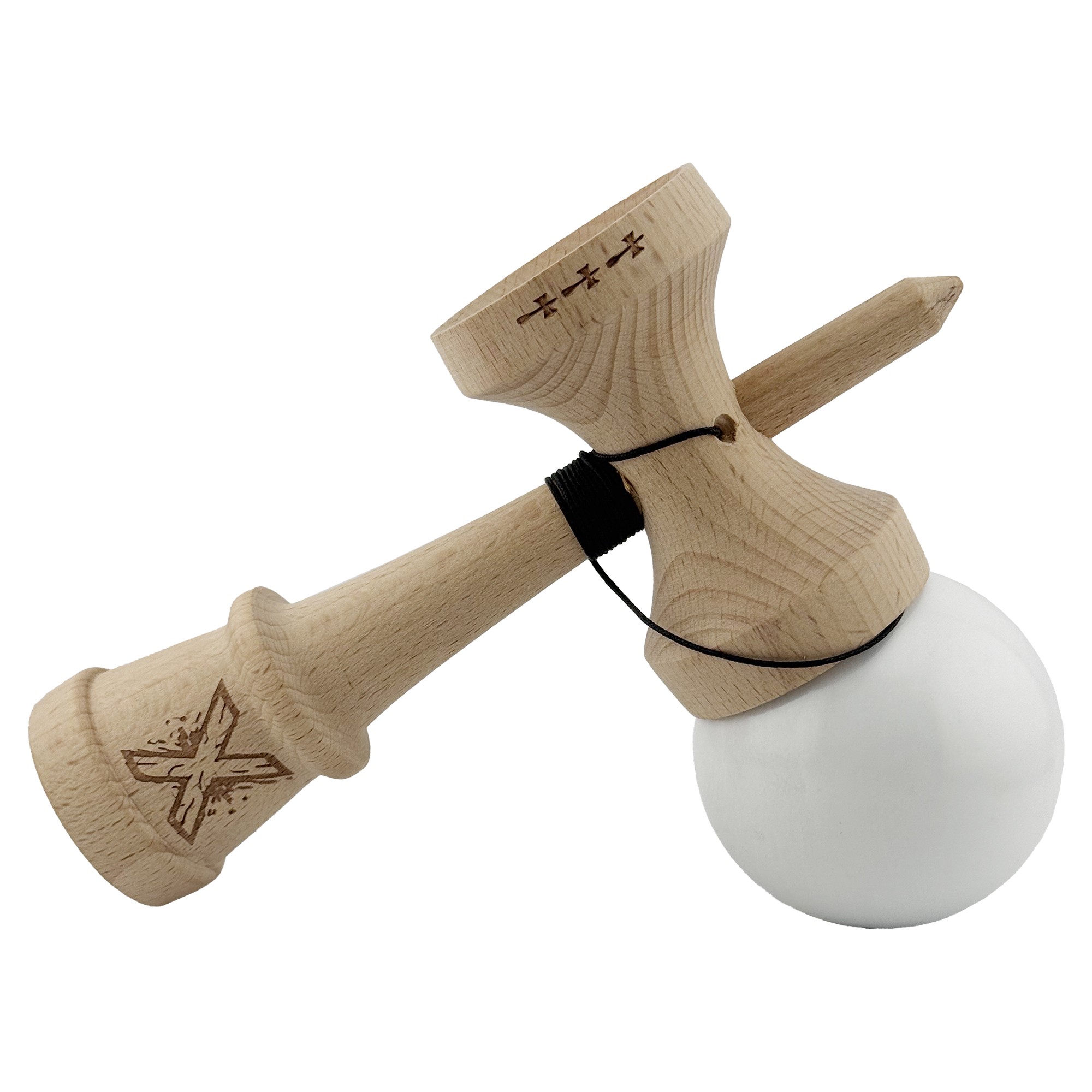 Kendama X Originala, Profesionala, Flippy, Rubber Grip, Cupe Mari KING SIZE V3, Gaura in Baza, Rulment Metalic, din lemn 18 cm, Ata 62/65 cm, Special Alb [4]