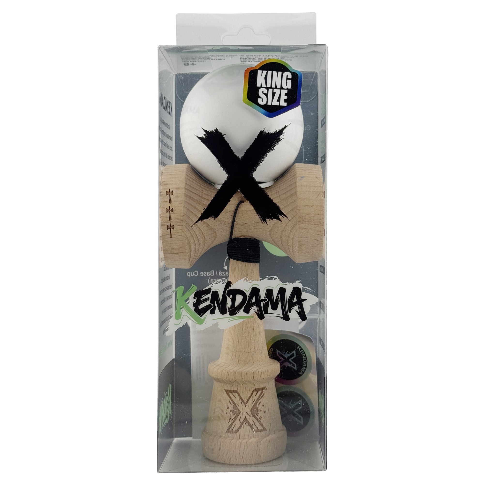 Kendama X Originala, Profesionala, Flippy, Rubber Grip, Cupe Mari KING SIZE V3, Gaura in Baza, Rulment Metalic, din lemn 18 cm, Ata 62/65 cm, Special Alb [5]