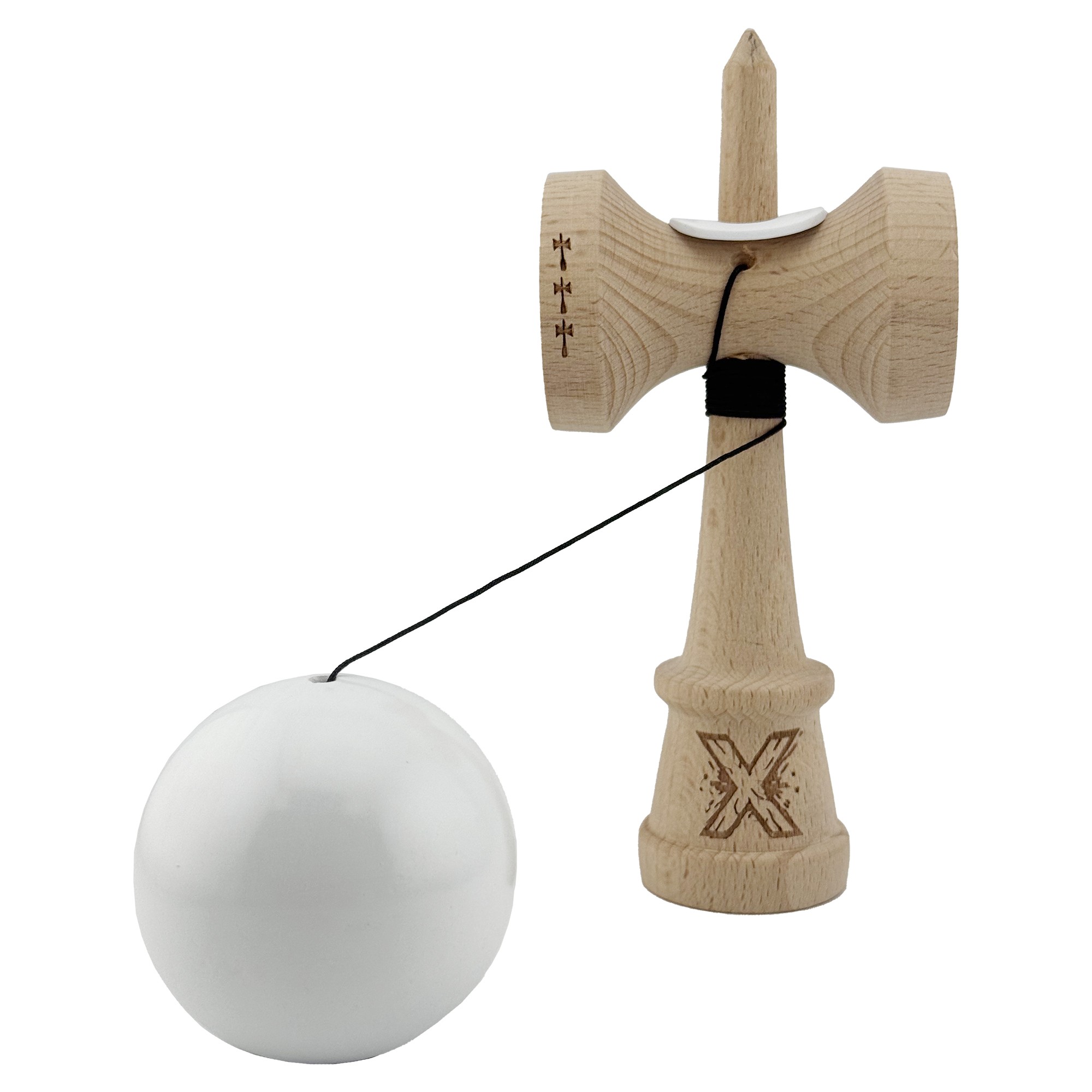 Kendama X Originala, Profesionala, Flippy, Rubber Grip, Cupe Mari KING SIZE V3, Gaura in Baza, Rulment Metalic, din lemn 18 cm, Ata 62/65 cm, Special Alb [3]