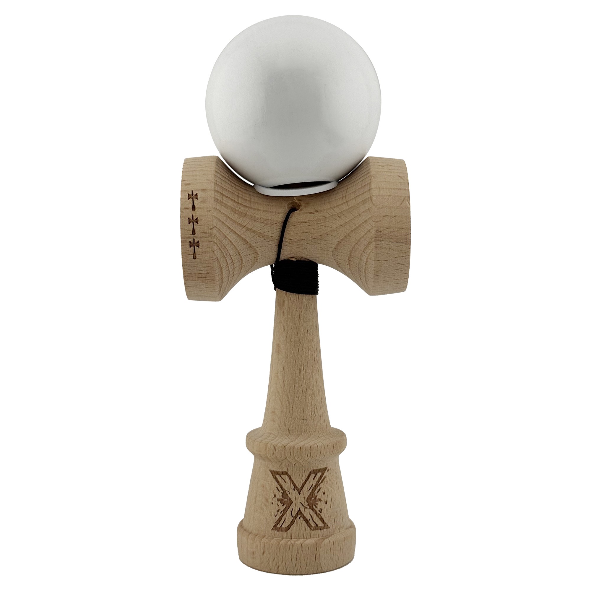 Kendama X Originala, Profesionala, Flippy, Rubber Grip, Cupe Mari KING SIZE V3, Gaura in Baza, Rulment Metalic, din lemn 18 cm, Ata 62/65 cm, Special Alb [1]