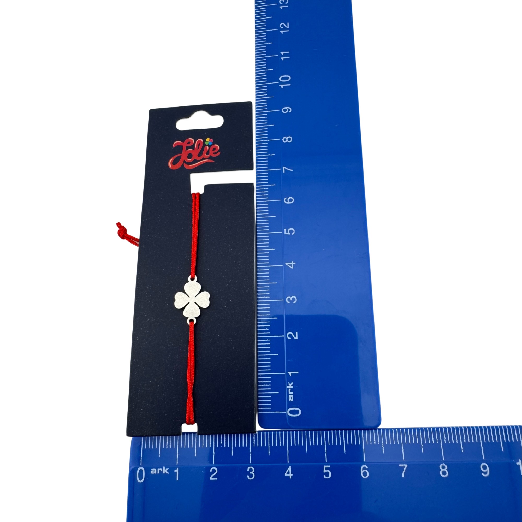 Martisor Bratara din Inox pentru Copii, Jolie, Textil si Inox, Snur Rosu, Model Trifoi cu Patru Foi, Argintiu [3]