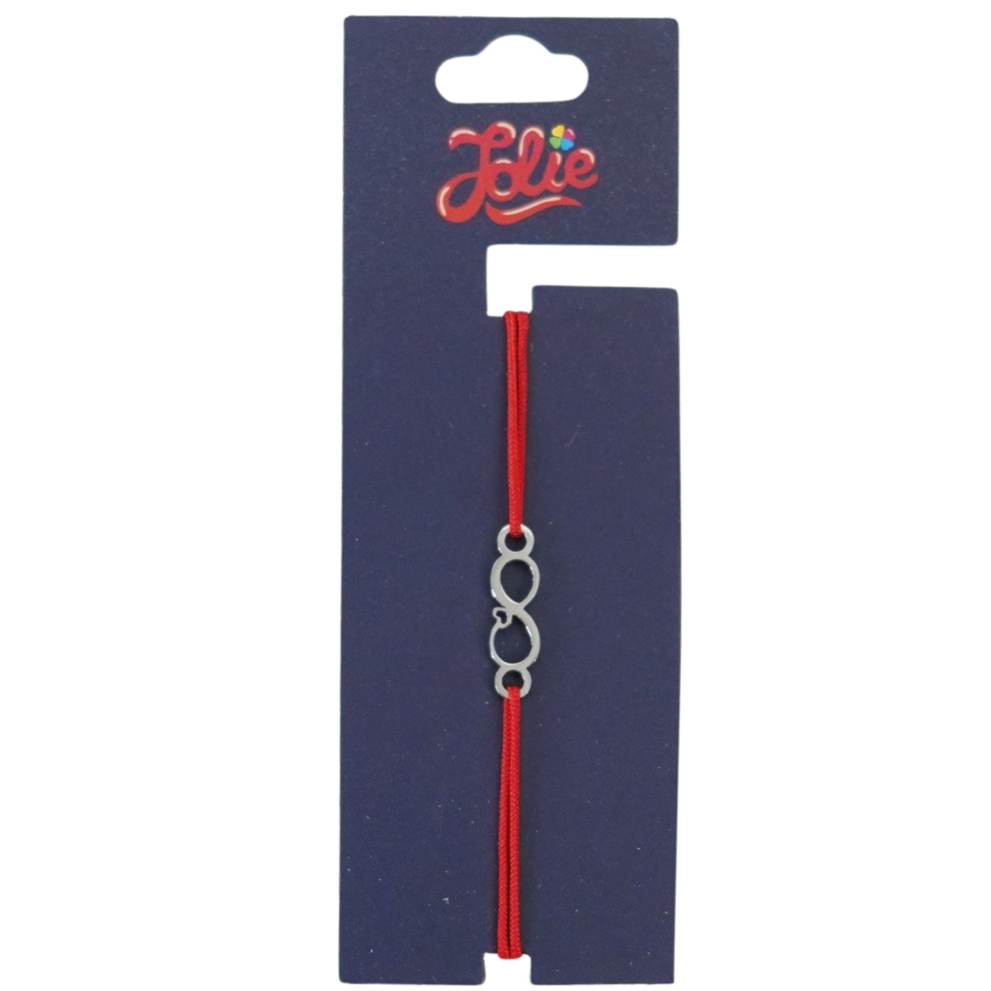 Bijuterii copii - Martisor Bratara din Inox pentru Copii, Jolie, Textil si Inox, Snur Rosu, Model Infinit Inimioara, Argintiu