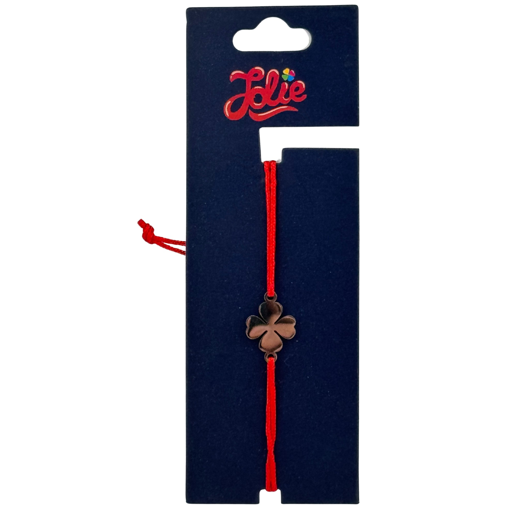 Martisor Bratara din Inox pentru Copii, Jolie, Textil si Inox, Snur Rosu, Model Trifoi cu Patru Foi, Argintiu [2]