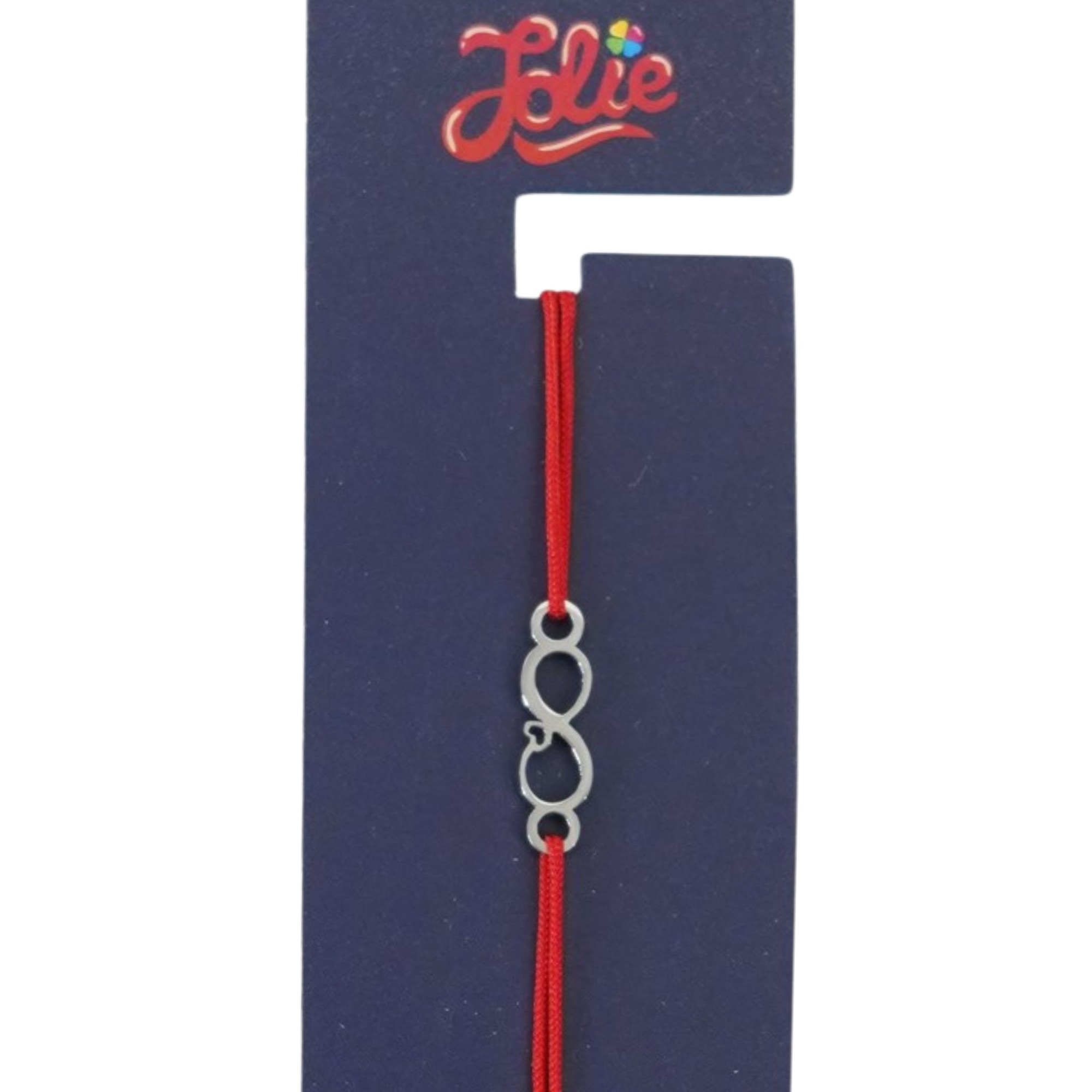 Martisor Bratara din Inox pentru Copii, Jolie, Textil si Inox, Snur Rosu, Model Infinit Inimioara, Argintiu [1]