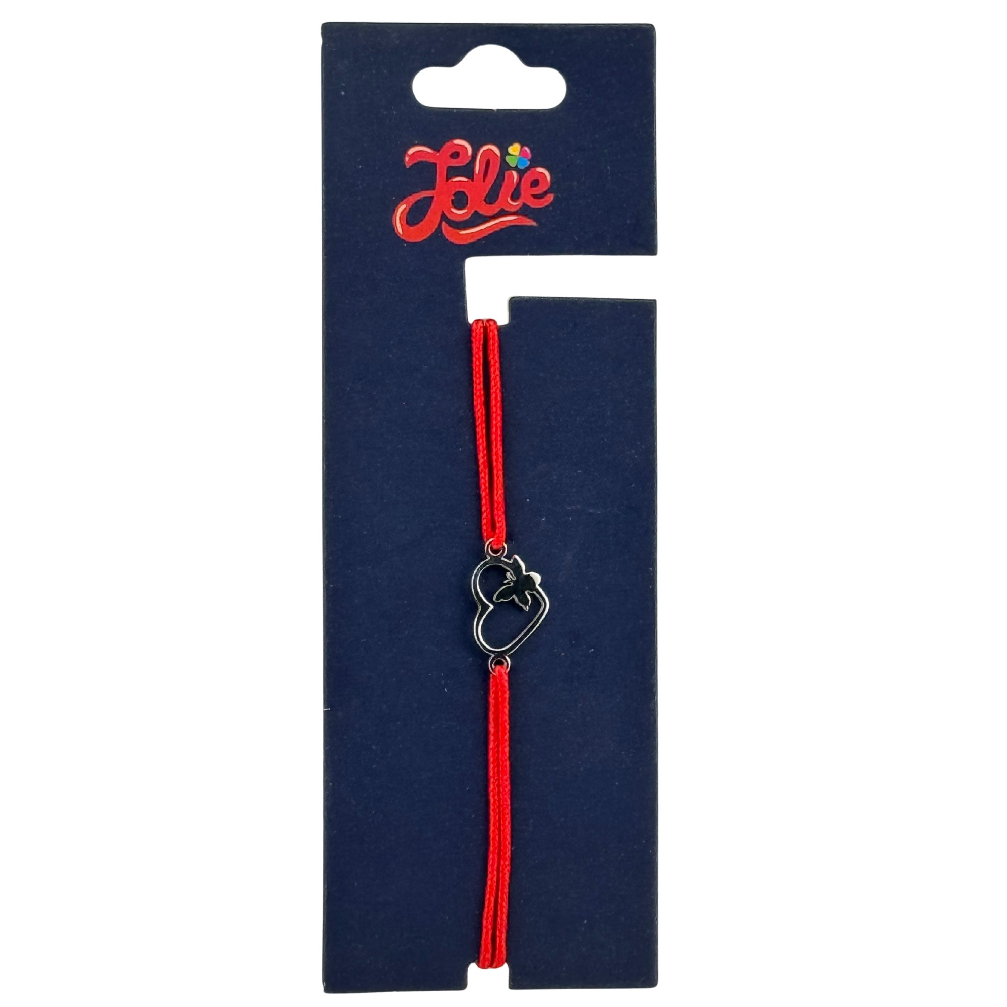 Martisor Bratara din Inox pentru Copii, Jolie, Textil si Inox, Snur Rosu, Model Inima Fluture, Argintiu [2]