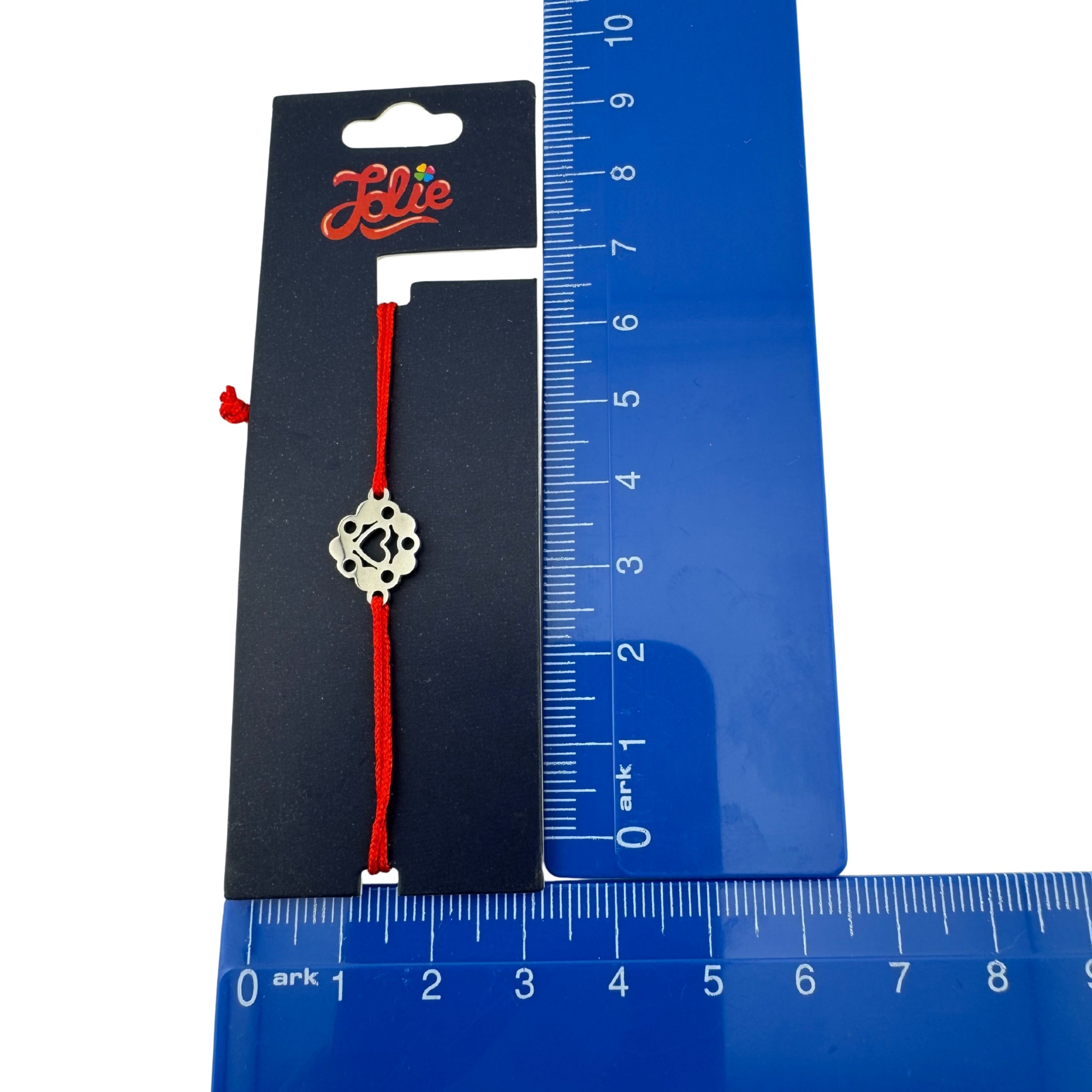 Martisor Bratara din Inox pentru Copii, Jolie, Textil si Inox, Snur Rosu, Model Inima, Argintiu [3]