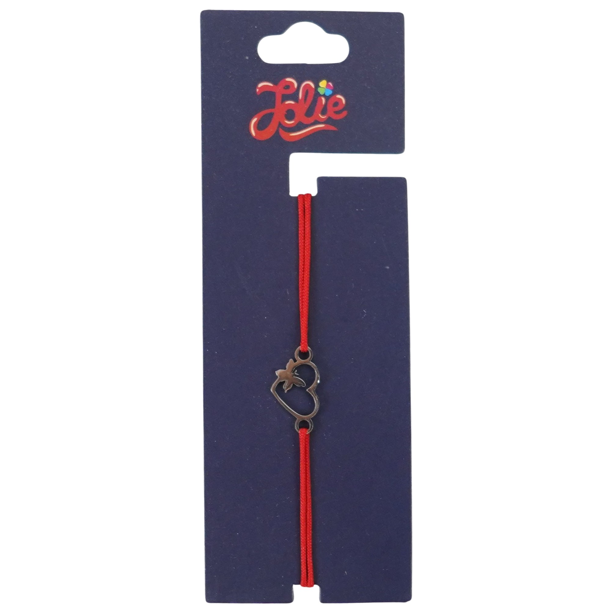 Bijuterii copii - Martisor Bratara din Inox pentru Copii, Jolie, Textil si Inox, Snur Rosu, Model Inima Fluture, Argintiu